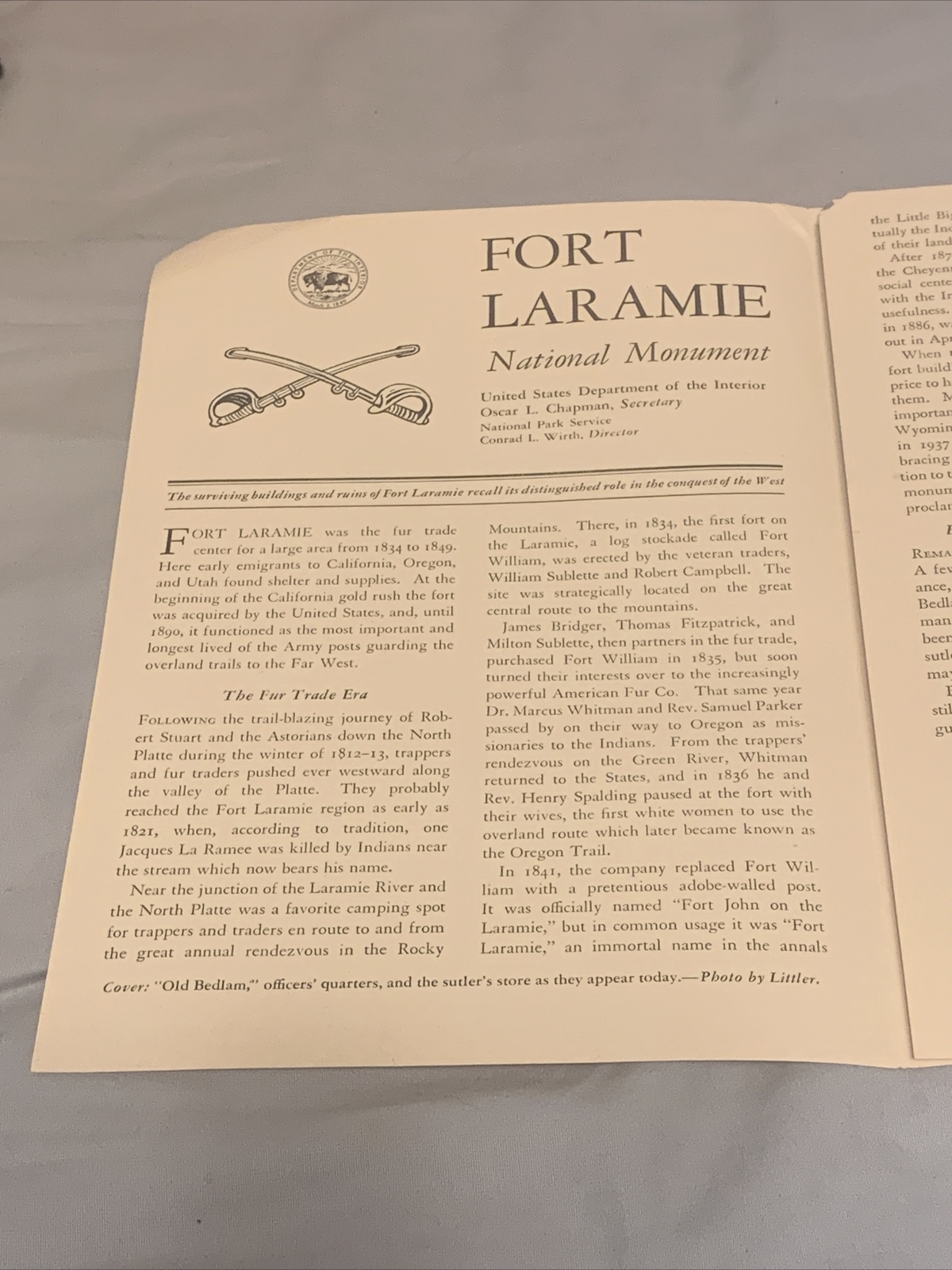 Vintage Rare – Fort Laramie National Monument Wyoming Brochure Pamphlet Map 1952