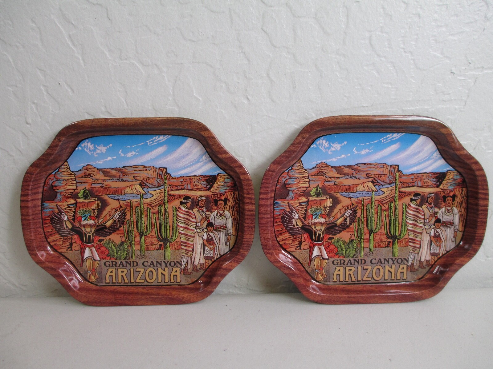 Vintage National Park Metal Tray lot of 2 Grand Canyon AZ Kachina