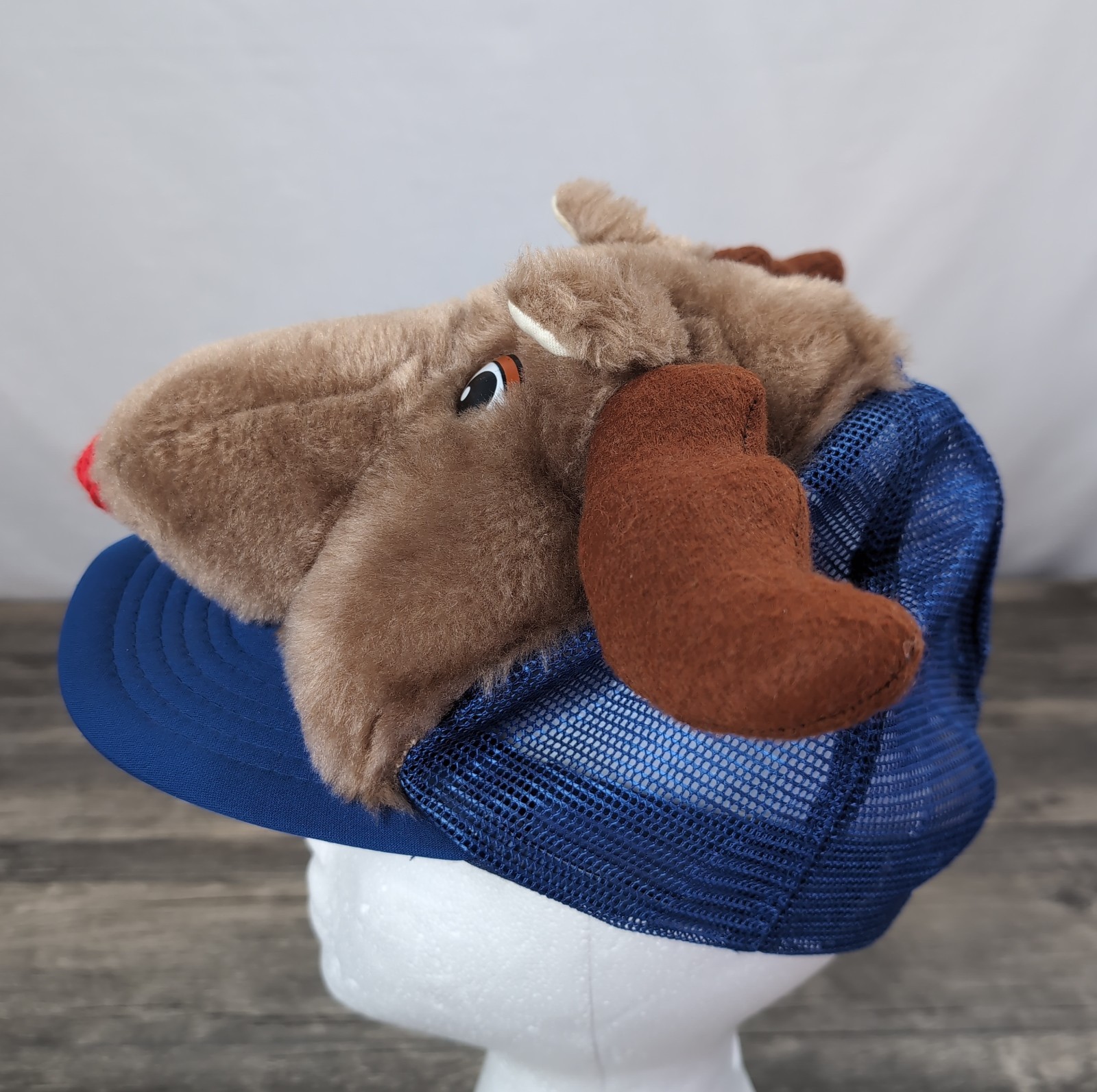 VTG Hat Dimensional 3D Plush MOOSE REINDEER Snapback Cap 3 West Zoo Blue Rare