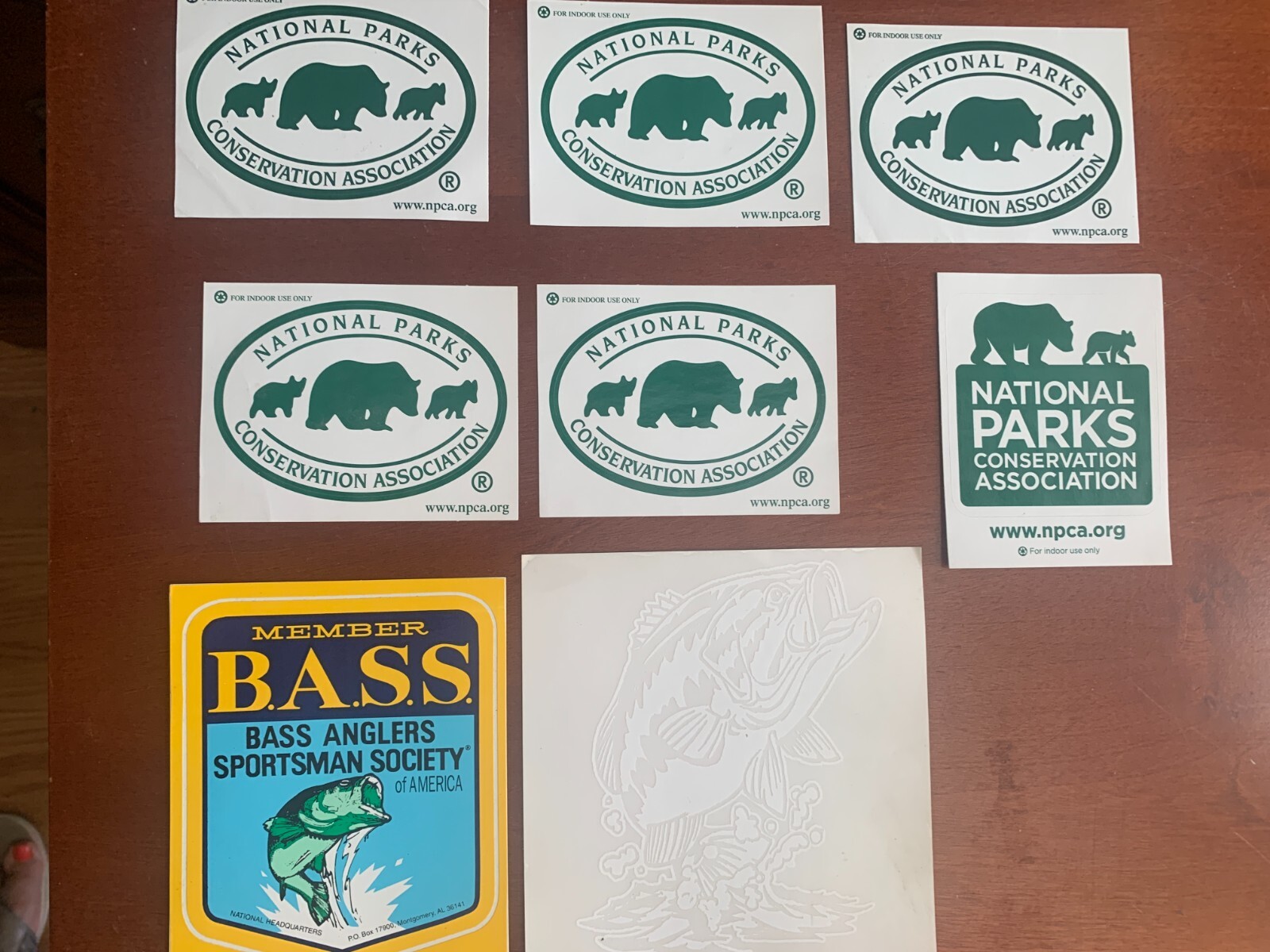 VTG 8 pc lot, NEW National Parks & Conservation, B.A.S.S Anglers, stickers decal