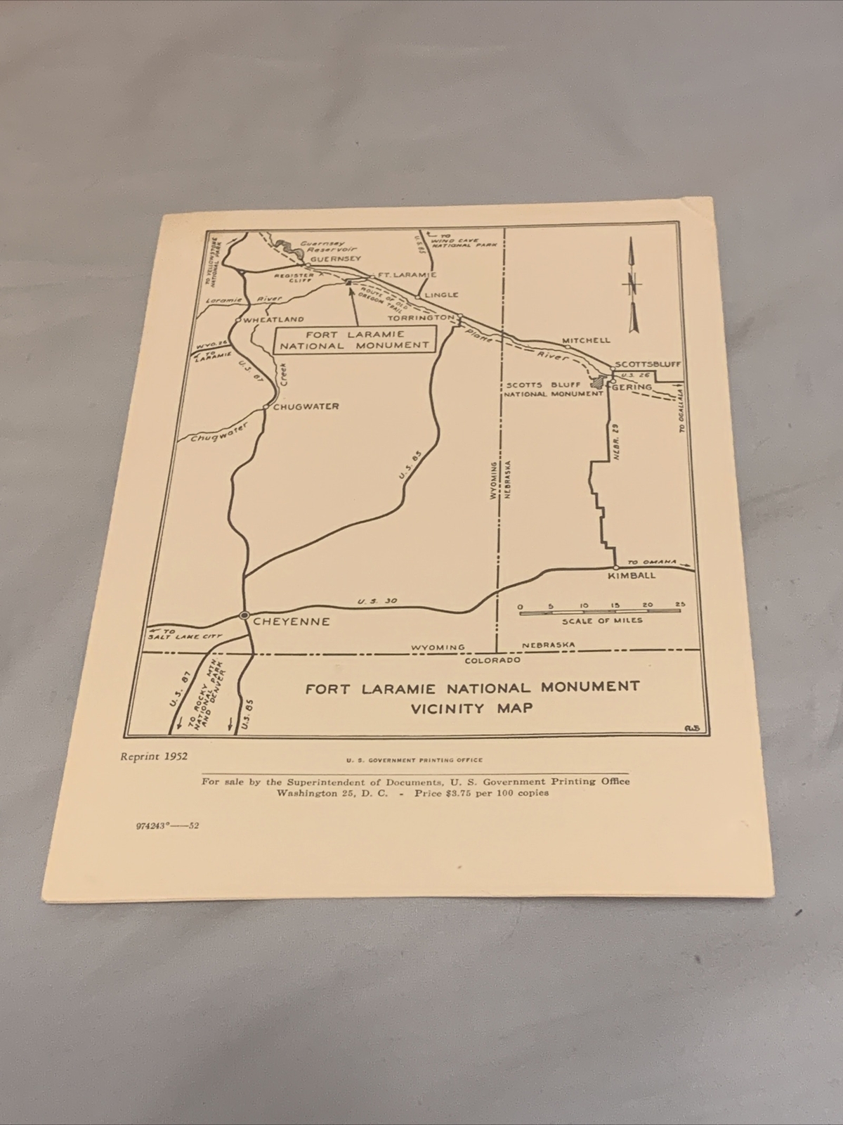 Vintage Rare – Fort Laramie National Monument Wyoming Brochure Pamphlet Map 1952