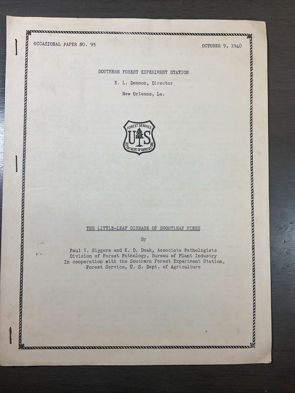 9 Oct 1940 Southern Forest Experiment Station New Orleans La Shortleaf Pines B27
