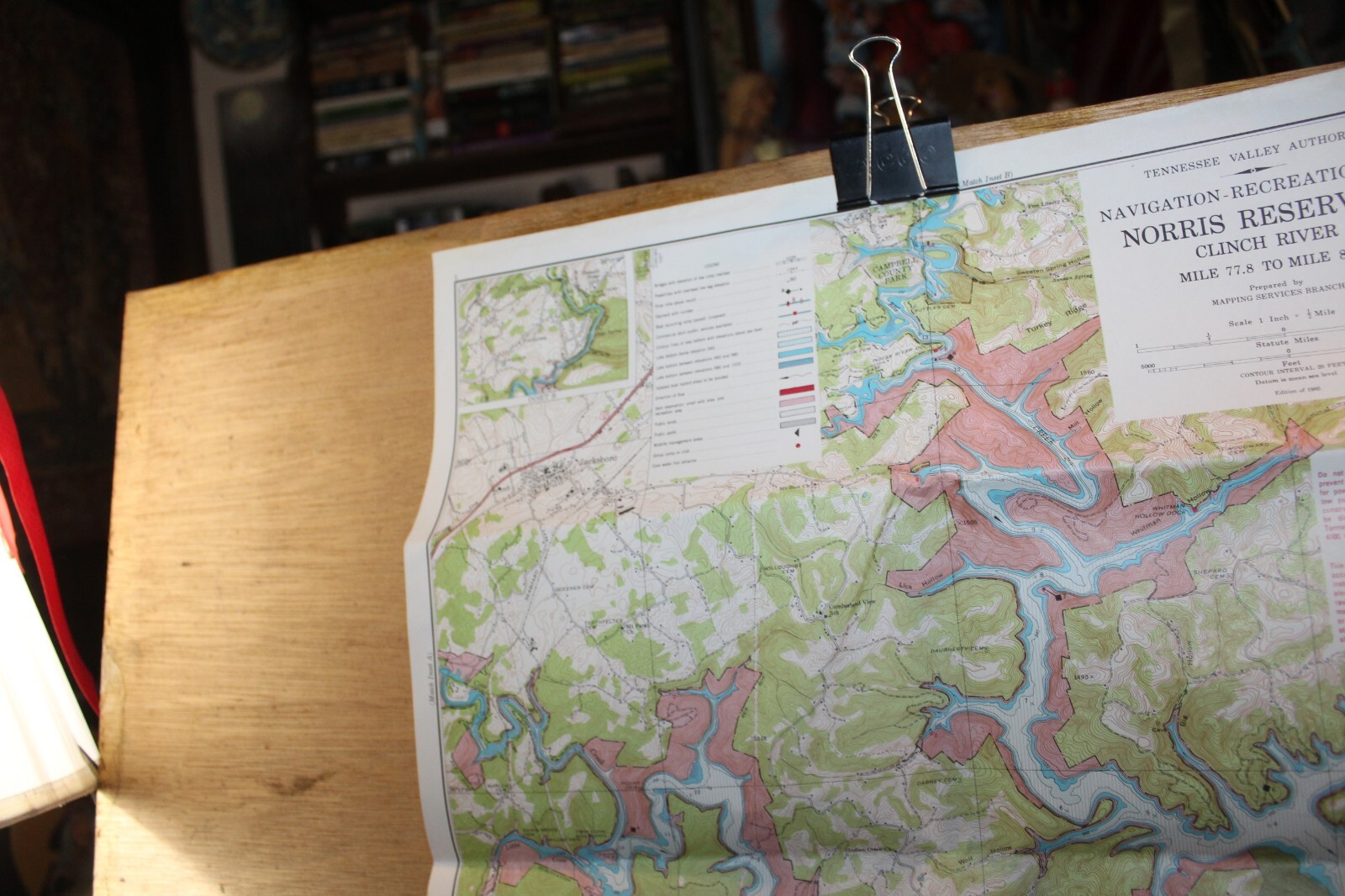 1985 Norris Lake Tennessee 21-1/2″ x 17″ Navigation Recreation Map TVA