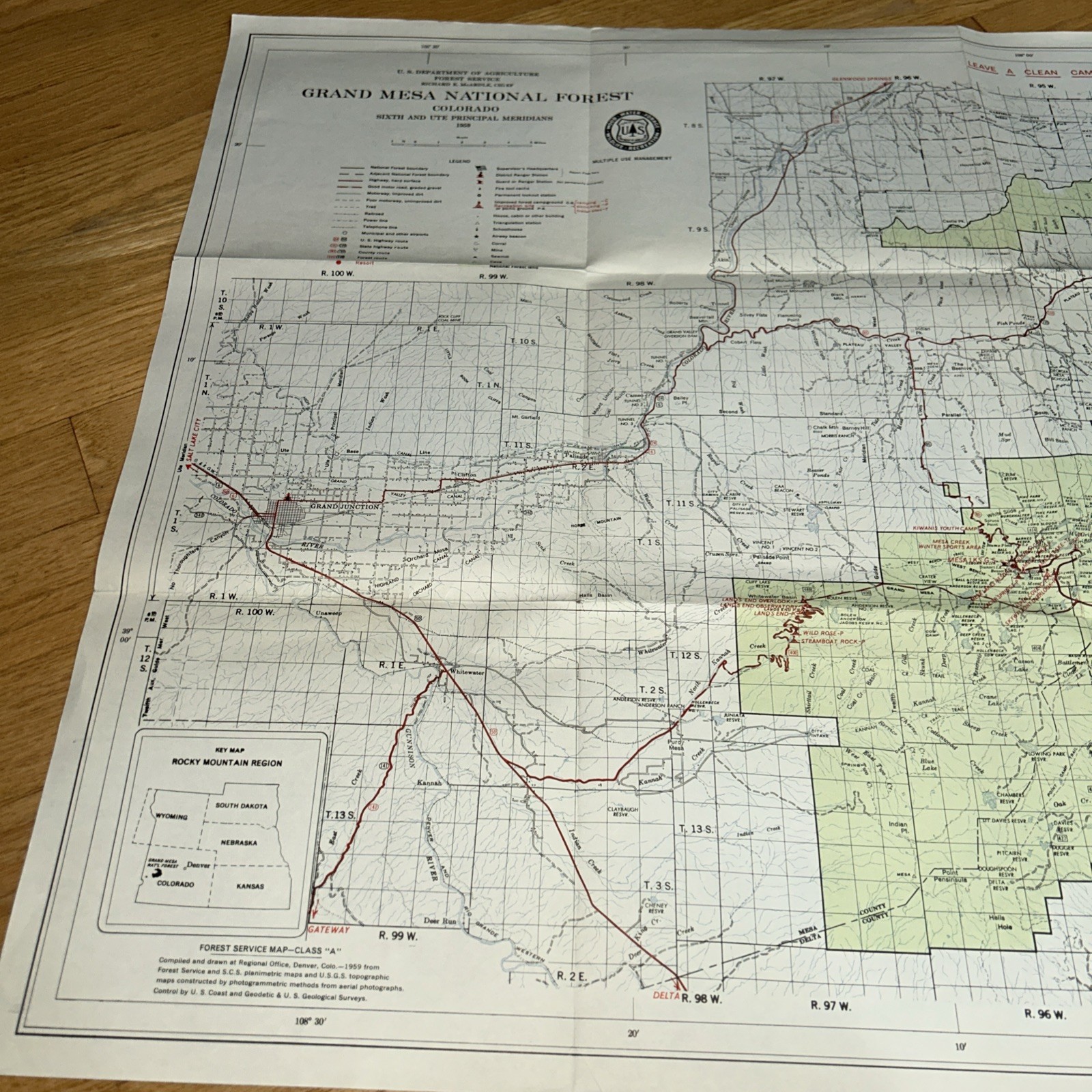 1959 GRAND MESA NATIONAL FOREST, Colorado MAP 22″ x 33″