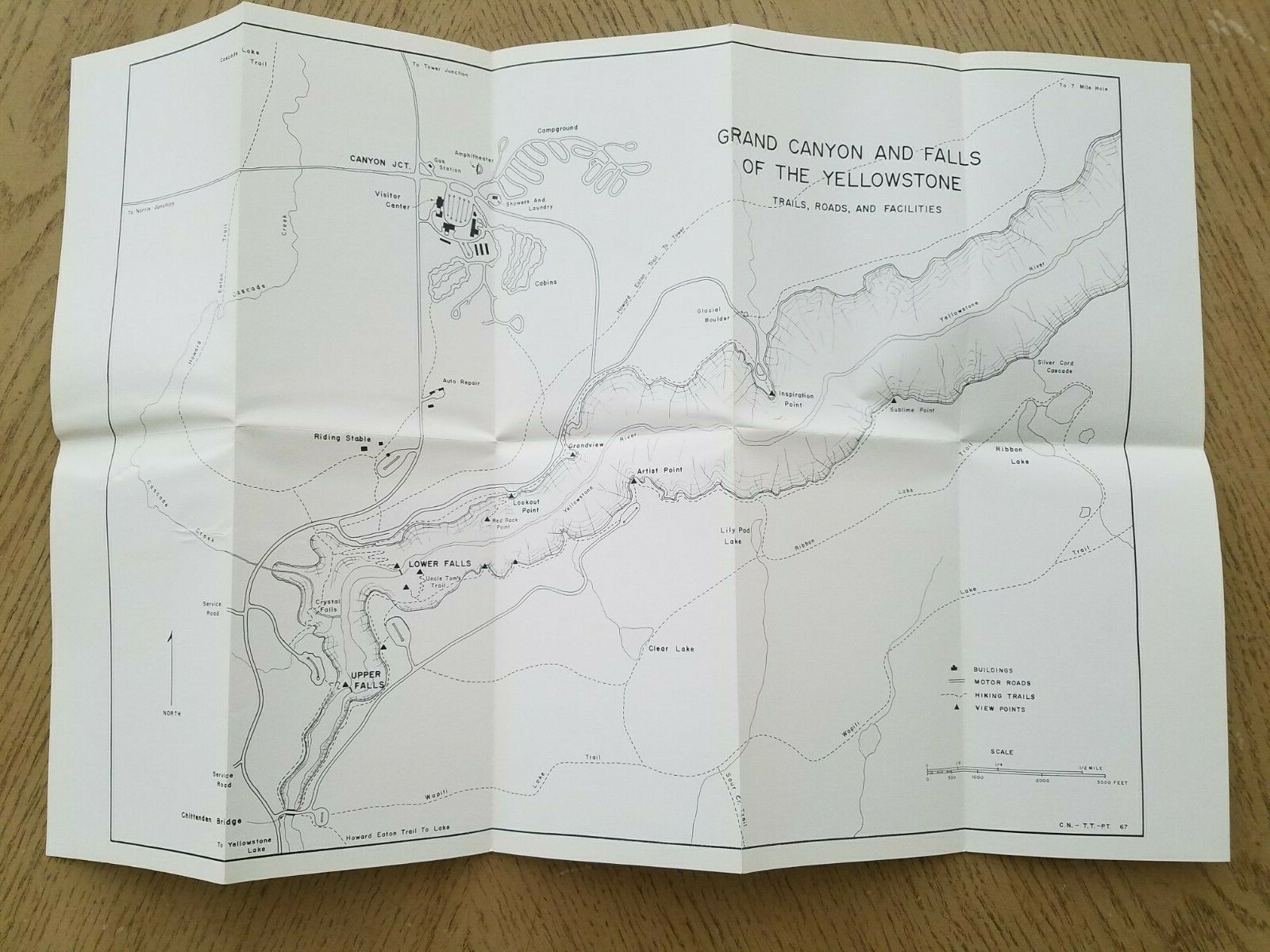 1967 OFFICIAL USDOI Yellowstone National Park Canyon Guide Map Trails Brochure