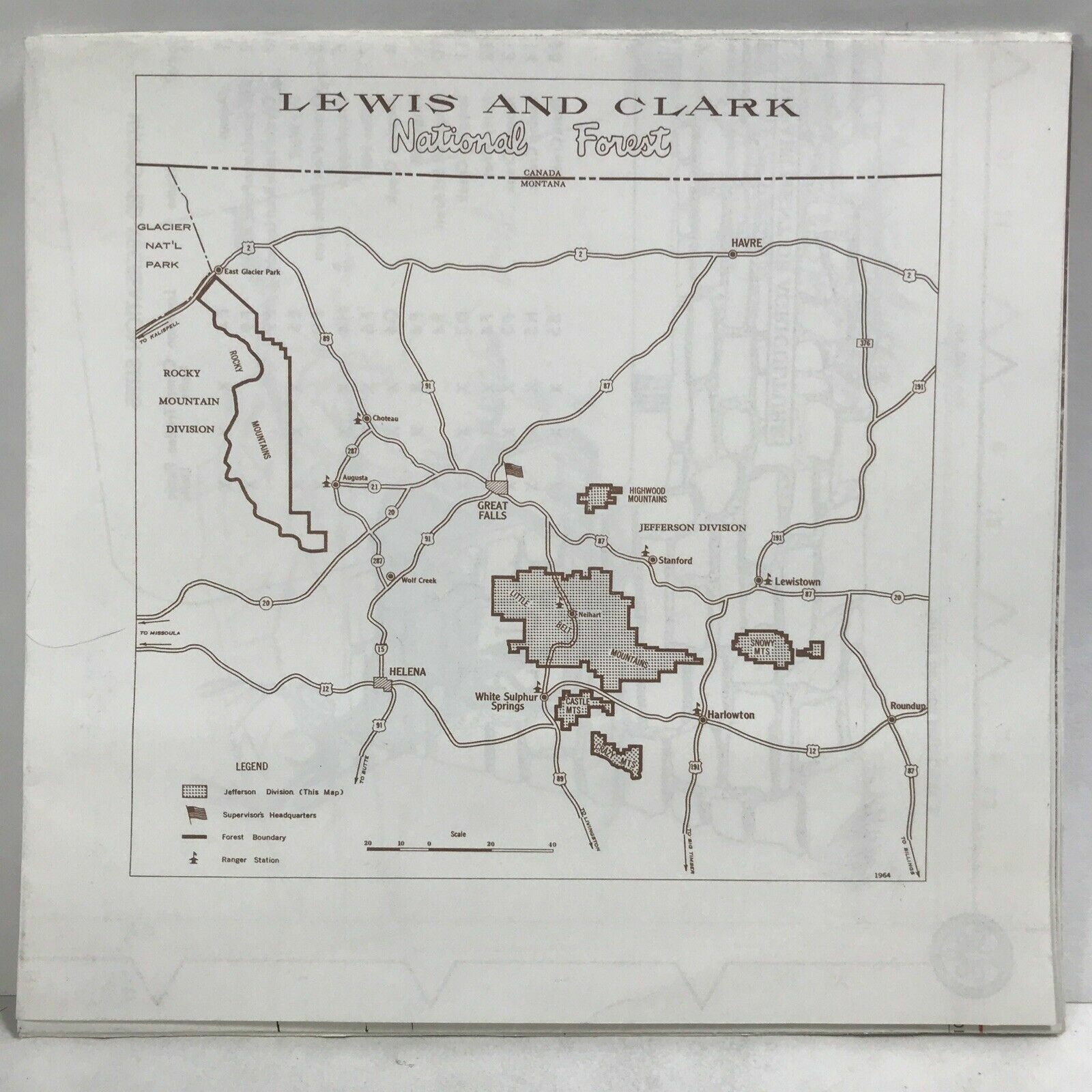 1964 LEWIS & CLARK JEFFERSON DIVISION NORTHER REGION USDA Montana Map Tour Guide