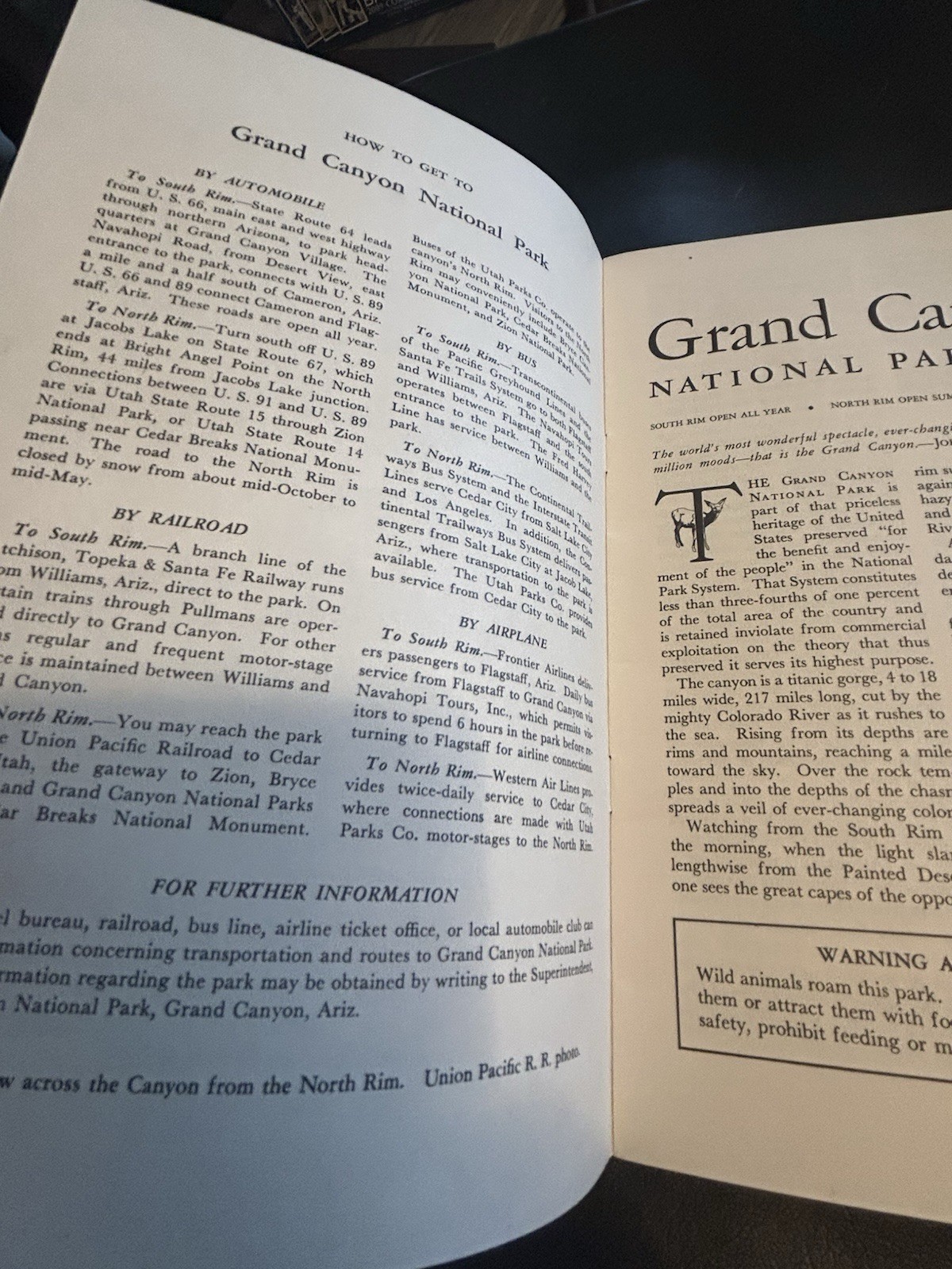 1956 Grand Canyon National Park Dept Of Interior 16 Pg Booklet