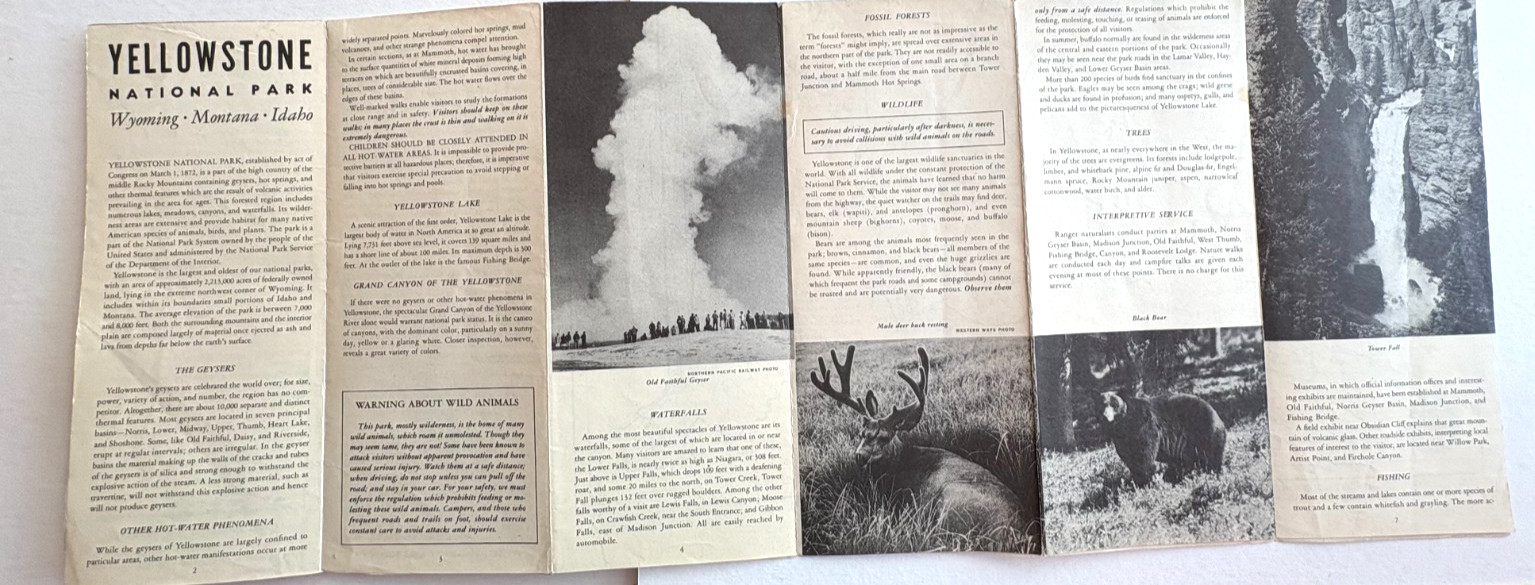 1952 Travel Brochure “Yellowstone National Park” by U.S. Government w/ Map *