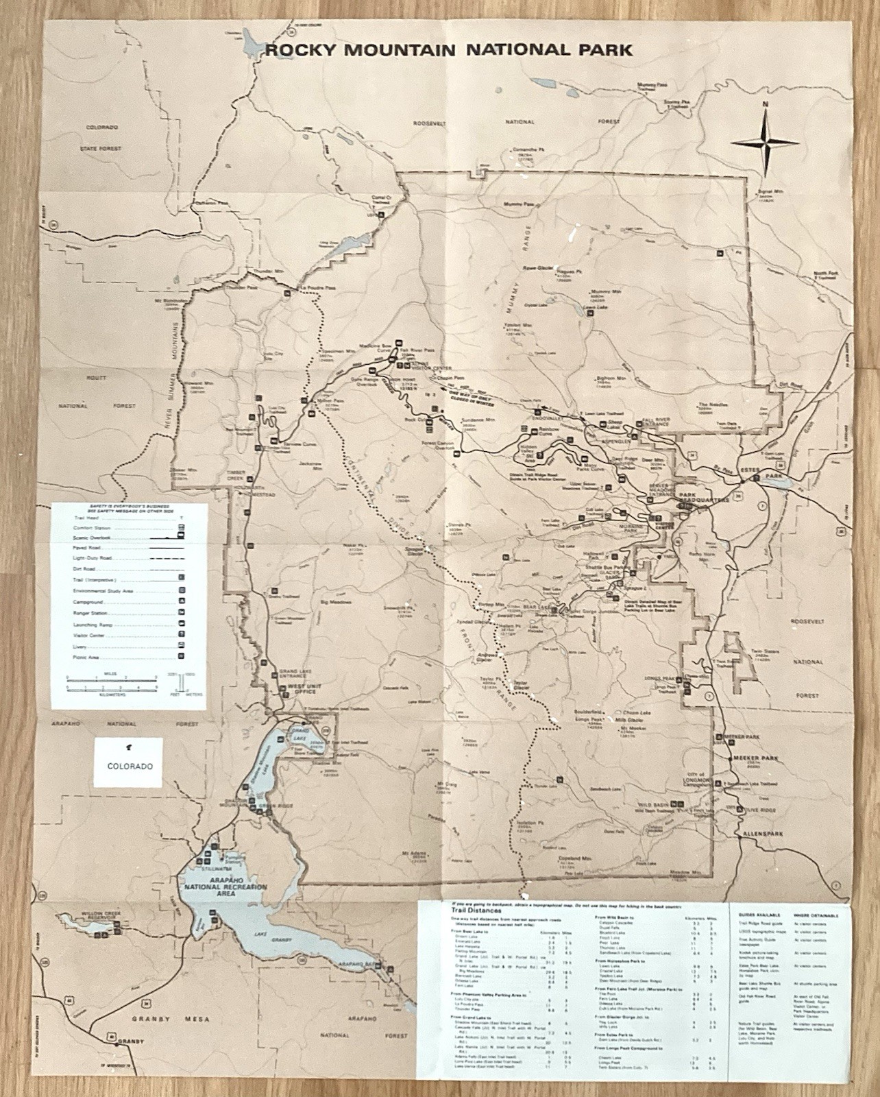 1979 Rocky Mountain National Park Map Trail Map Park Info Wall Decor RARE