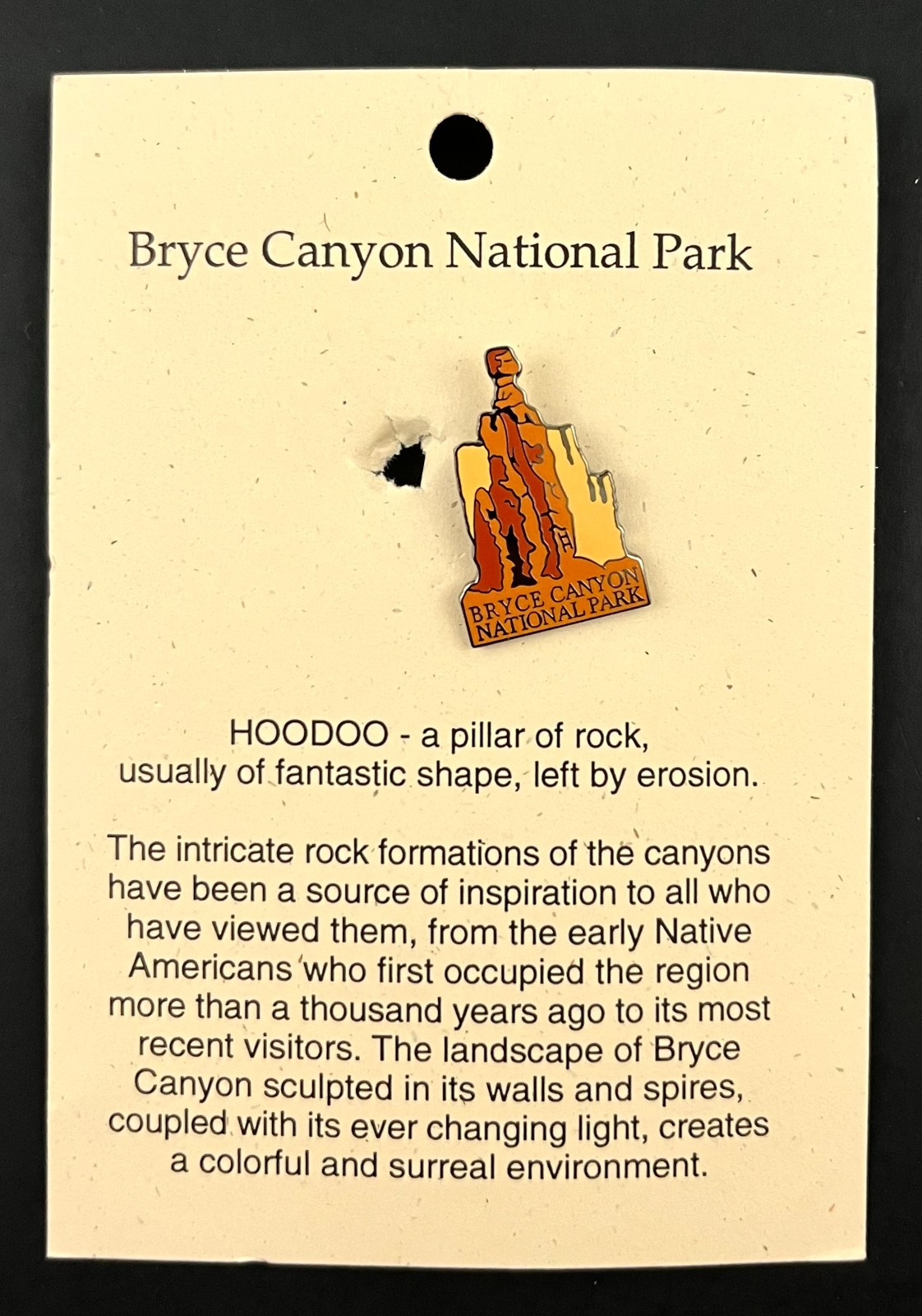 1980s Bryce Canyon National Park Utah Hoodoo Rock Vintage Collectible NOS Pin