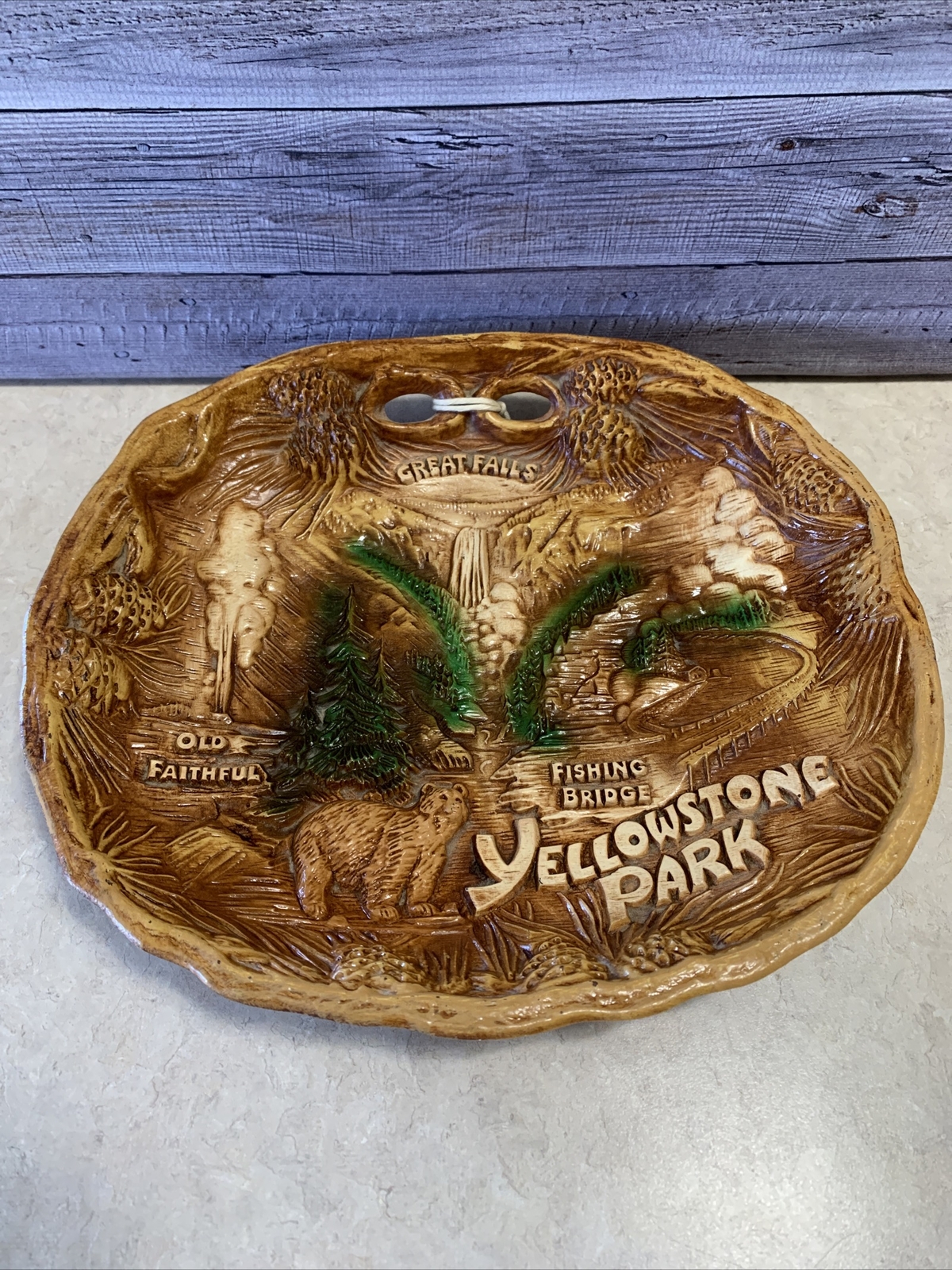 Vintage Yellowstone Park Molded Plastic Souvenir Taco Bowl Platter Art Deco