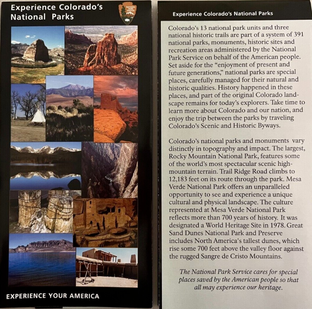 New EXPERIENCE COLORADO’S NP NATIONAL PARK SERVICE UNIGRID BROCHURE/MAP #A
