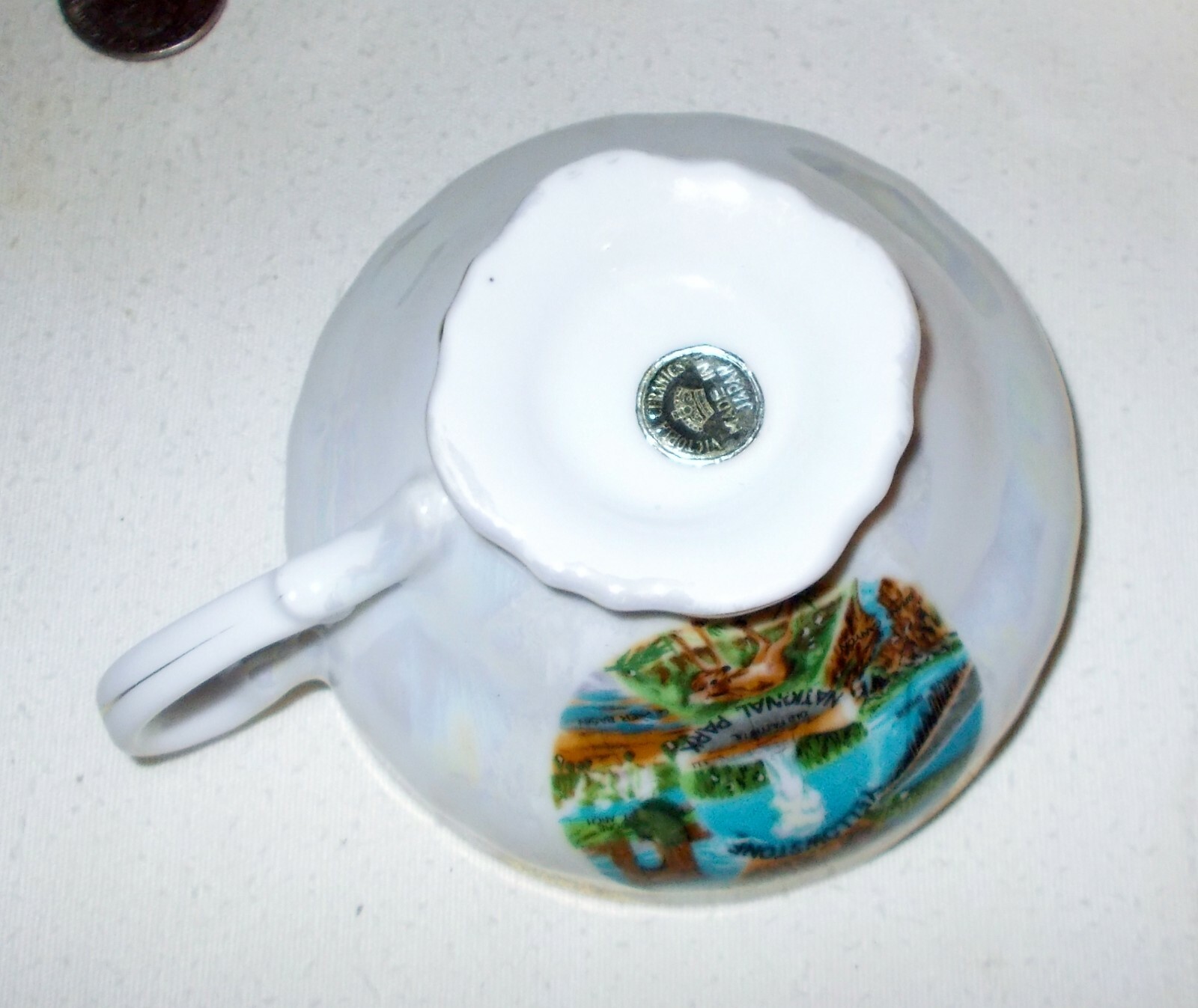 VTG Victoria Ceramics YELLOW STONE NATIONAL PARK CUP & SAUCER Luster Ware +