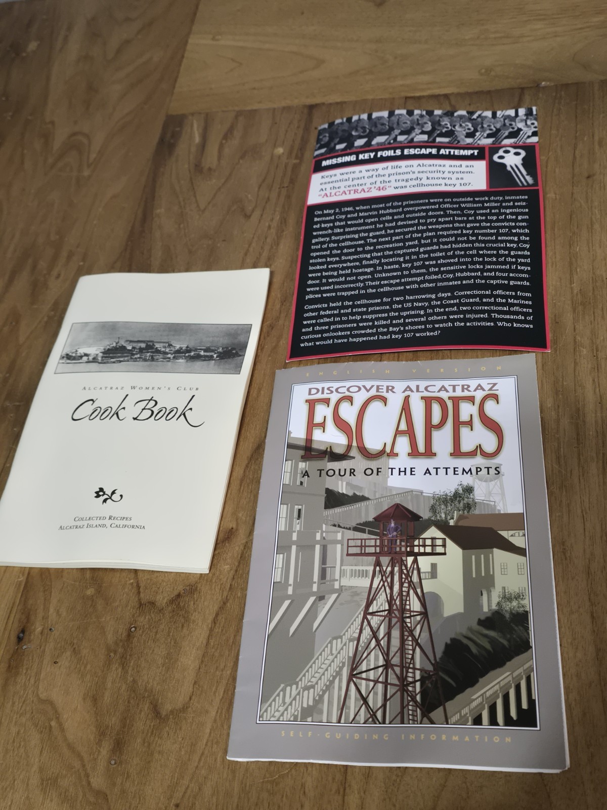 Lot Of 3 Alcatraz Memorabilia Alcatraz Women’s Cook Book Postcard & Escape Map