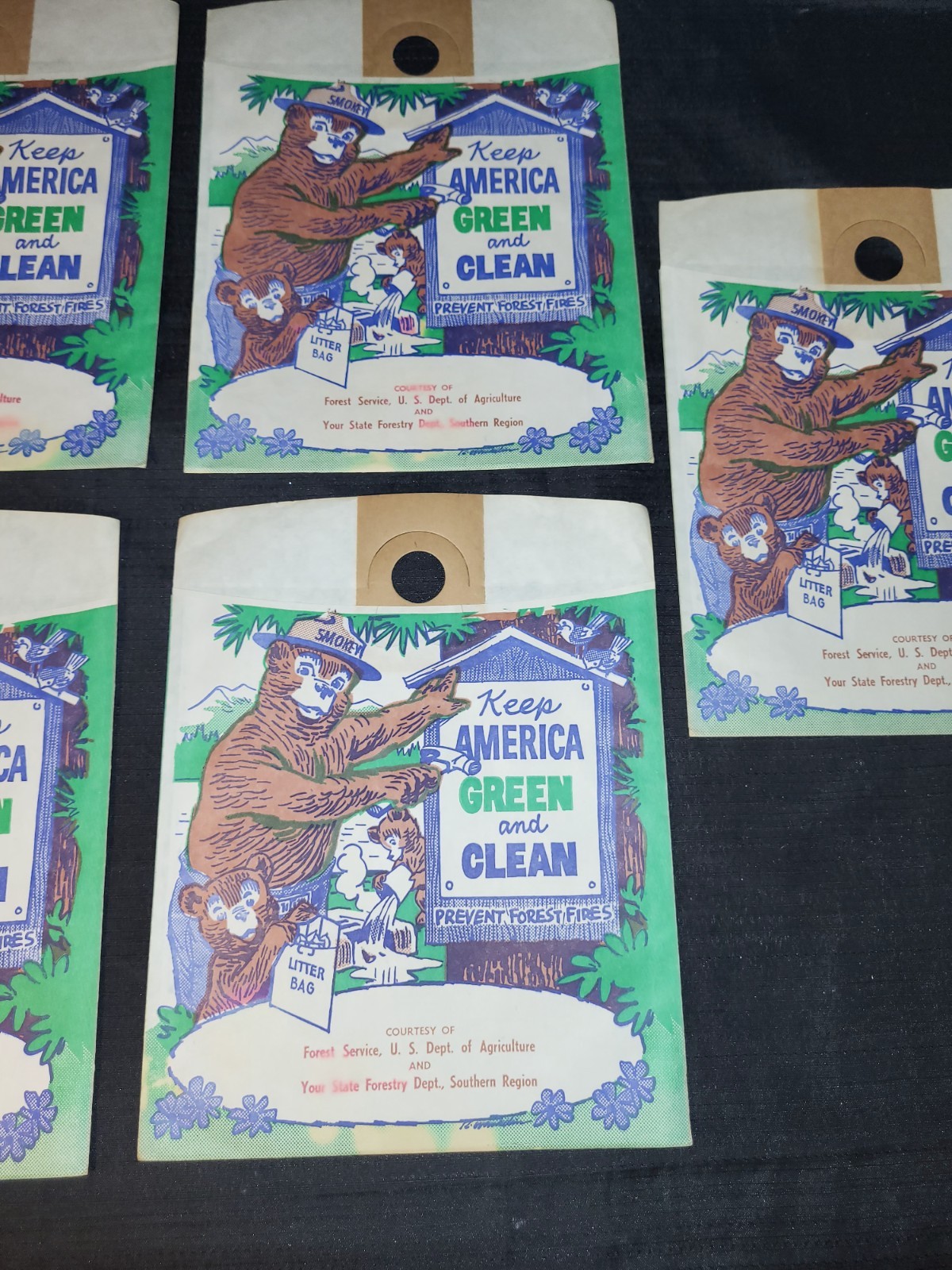 5 Pc Vintage Smokey Bear “Keep America Green and Clean” Car Litter Bags Lot