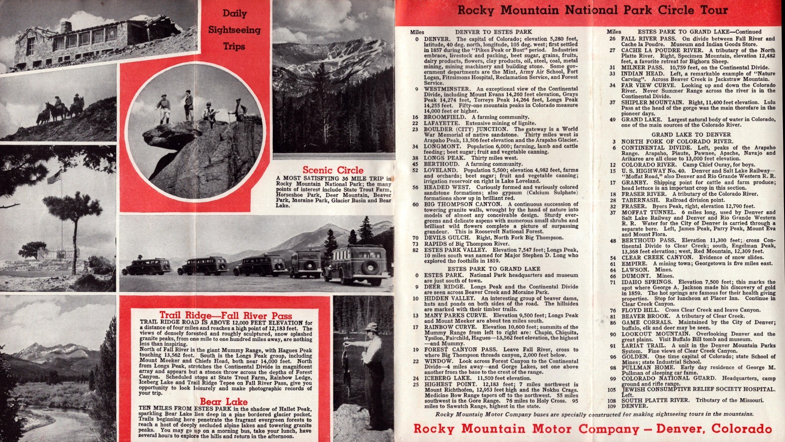 1941 Rocky Mountain National Park Brochure Map Denver Bus Tours VTG