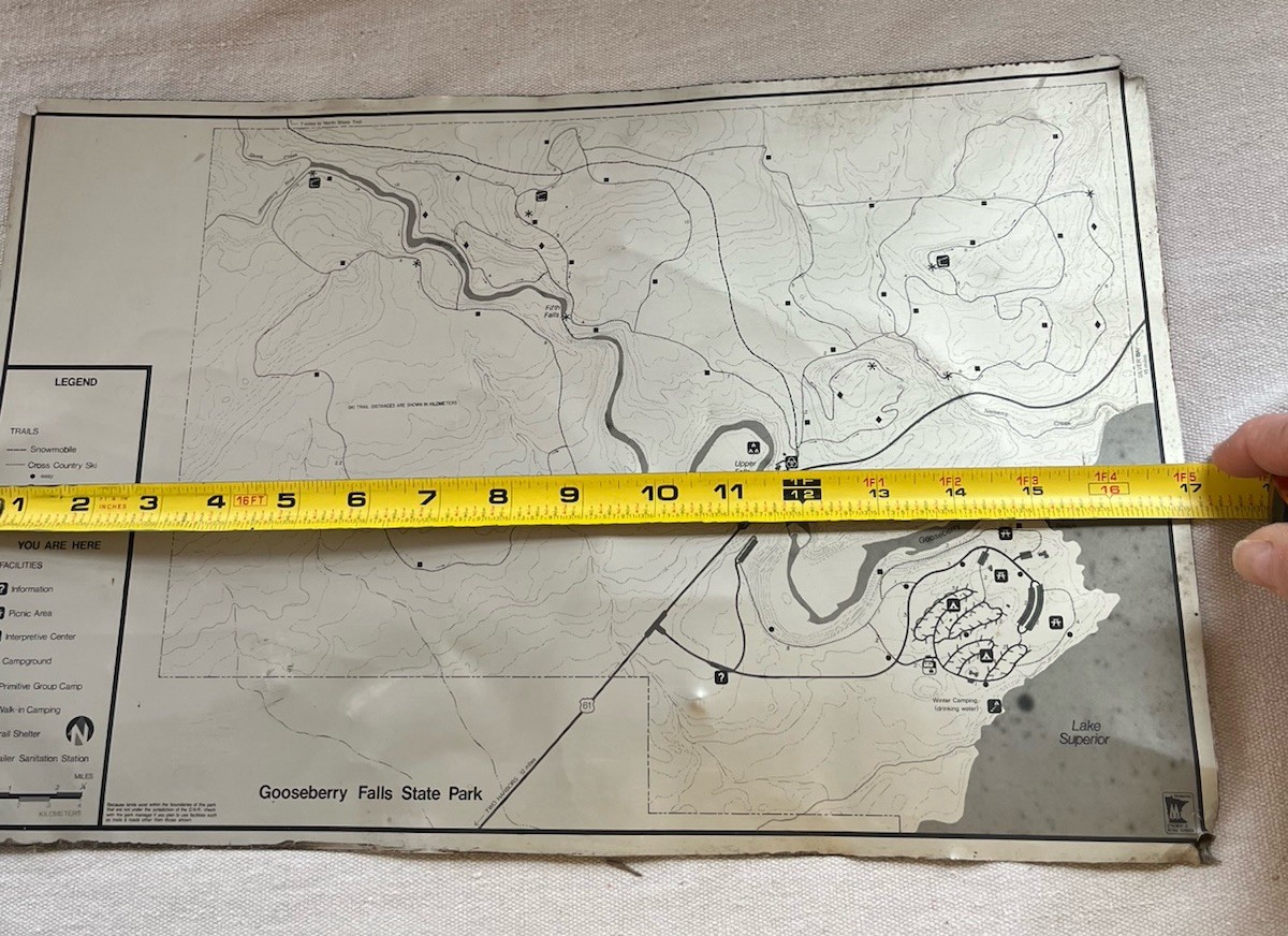 Authentic VTG Gooseberry State Park Trails Tin Metal Map w/Legend Lake Superior