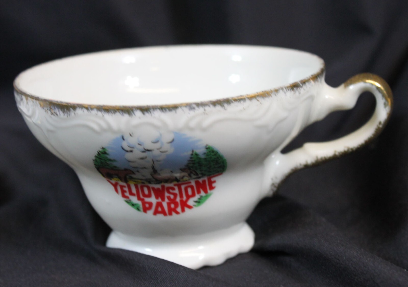 Vtg Yellowstone Park Cup Saucer Set Lot 2 Souvenir Jacob Karol Retro MCM 60s 70s