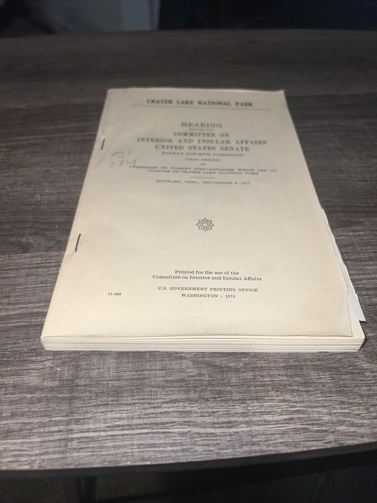Crater Lake National Park Sep.6,1975 Hearing Book U. S. Senate Washington D.C.10