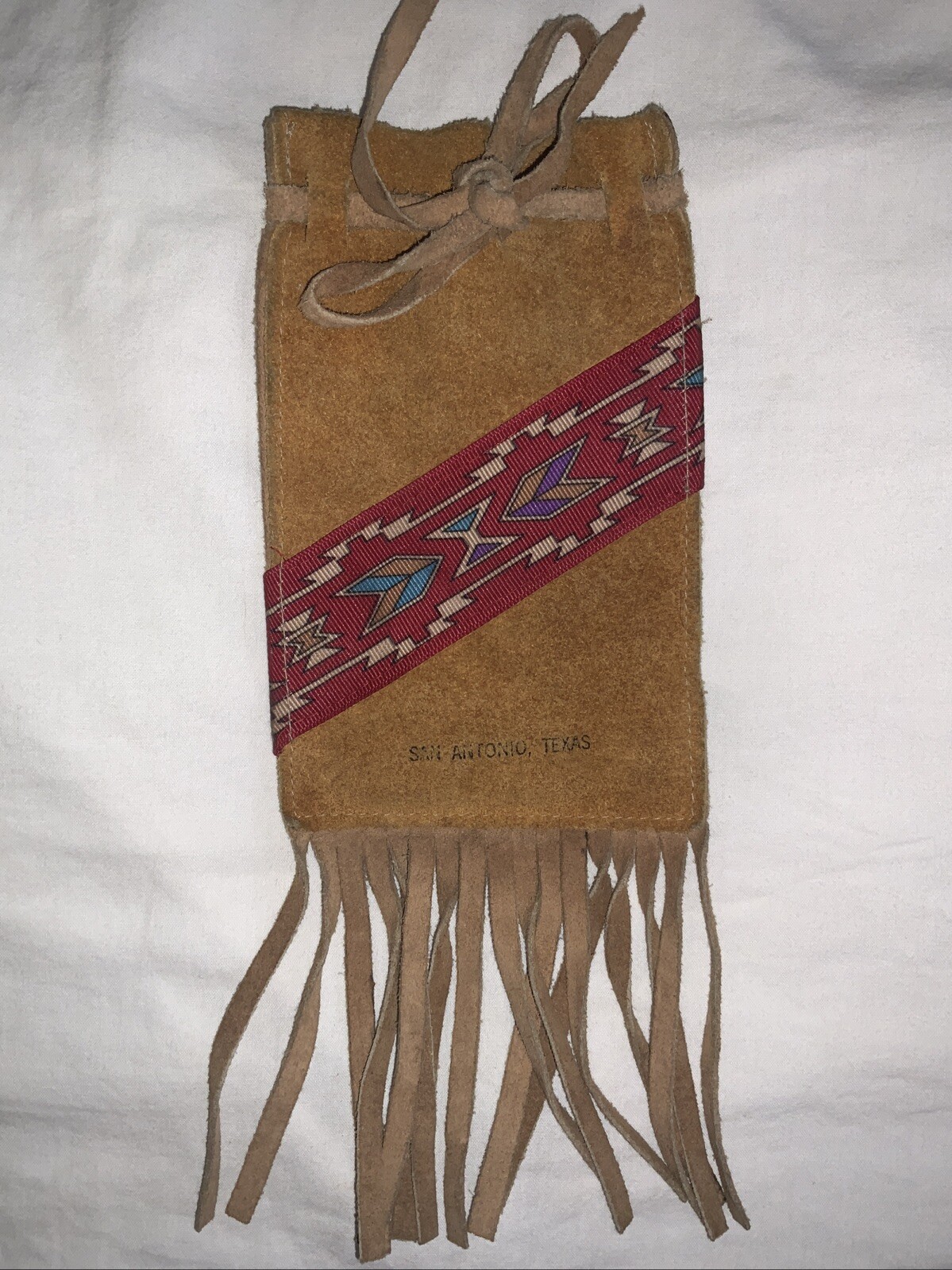 Souvenir San Antonio Texas Leather Bag Pouch Native Sioux Style