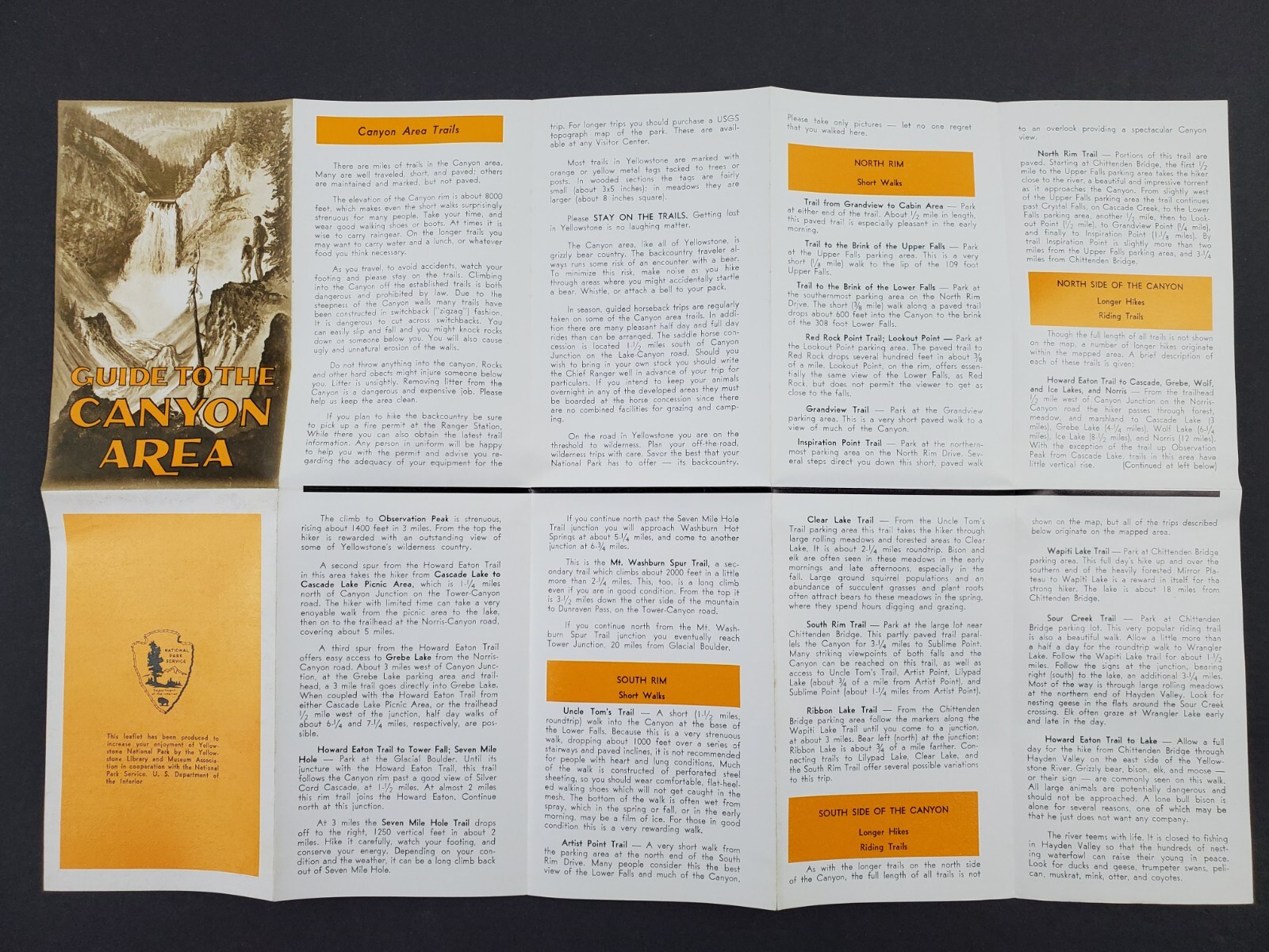 1967 Yellowstone Park Grand Canyon Falls Trail Map Vintage Travel Brochure