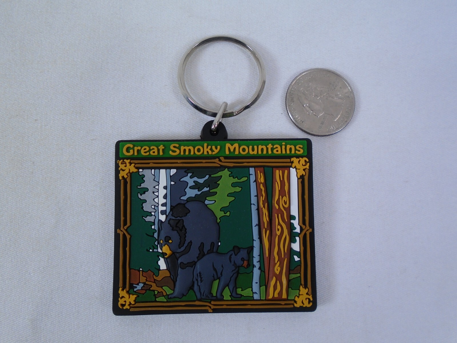 Great Smoky Mountains Black Bear & Cub Keychain Souvenir Ring Fob National Park