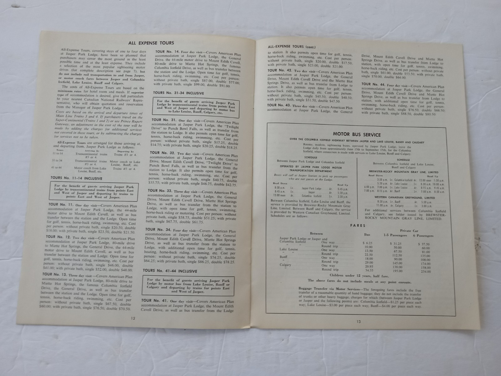 JASPER PARK LODGE Alberta 1959 Rates Information Book Canadian National Railways
