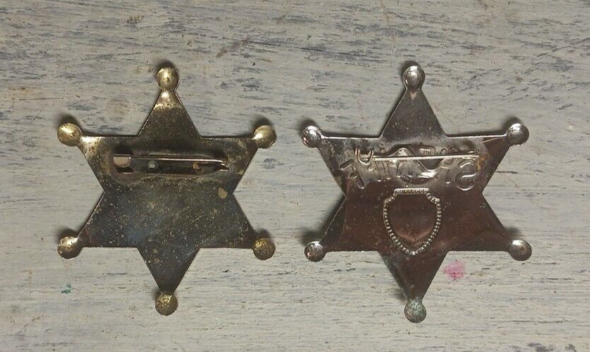 Lot of 2 Vintage Metal Tin 6 Point Stars Colorado Sheriff & Joe Pin On’s Cowboy