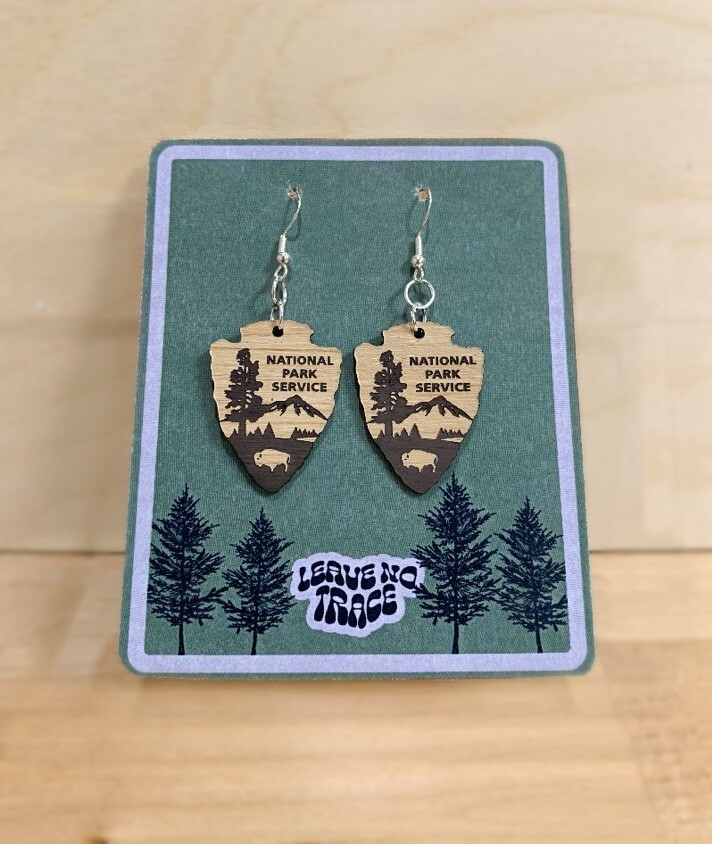 National Park Service Engraved Arrowhead Shape Earrings with Silver Hardware