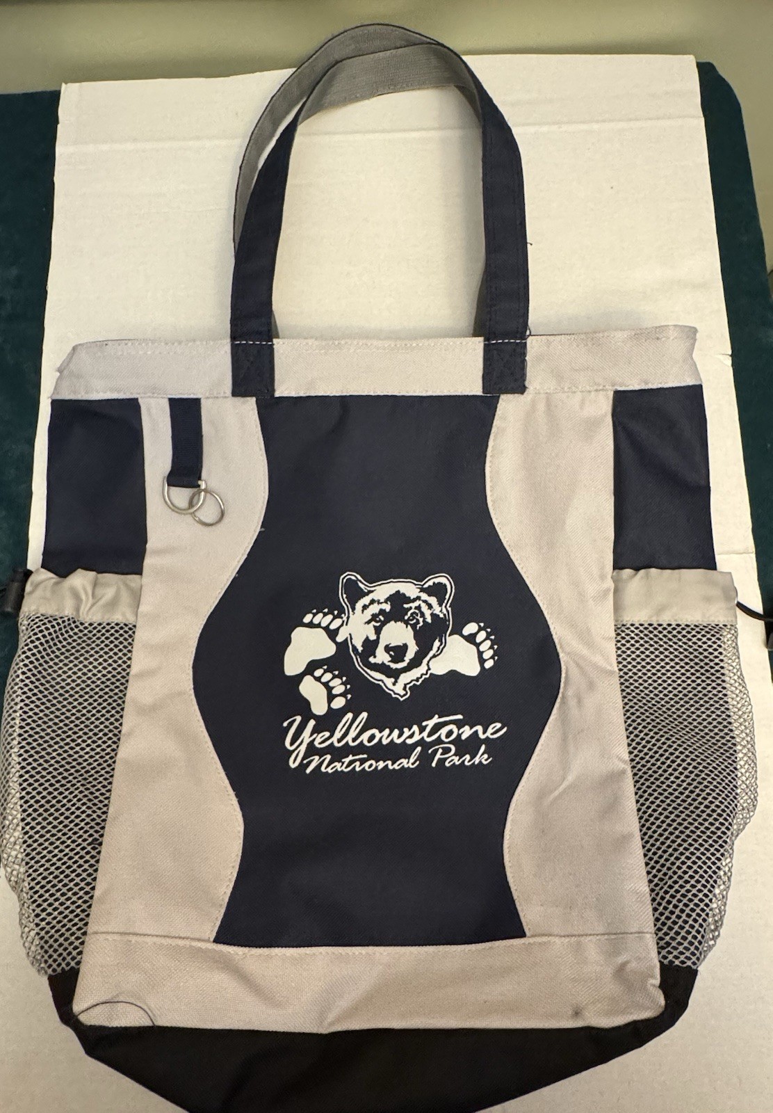 Yellowstone National Park Canvas Tote Bag Navy Blue Bear Image 15 x 14