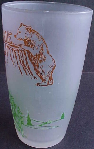 Vintage Yellowstone National Park & Wyoming Old Faithful Tetons Frosted Glass