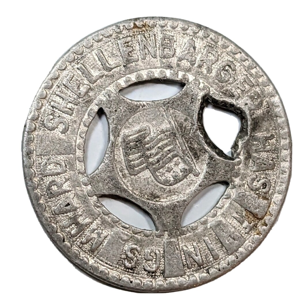 Good Luck Worlds Fair Metal Token Lucky 4 Leaf Clover Shellenbarger Silver Tone