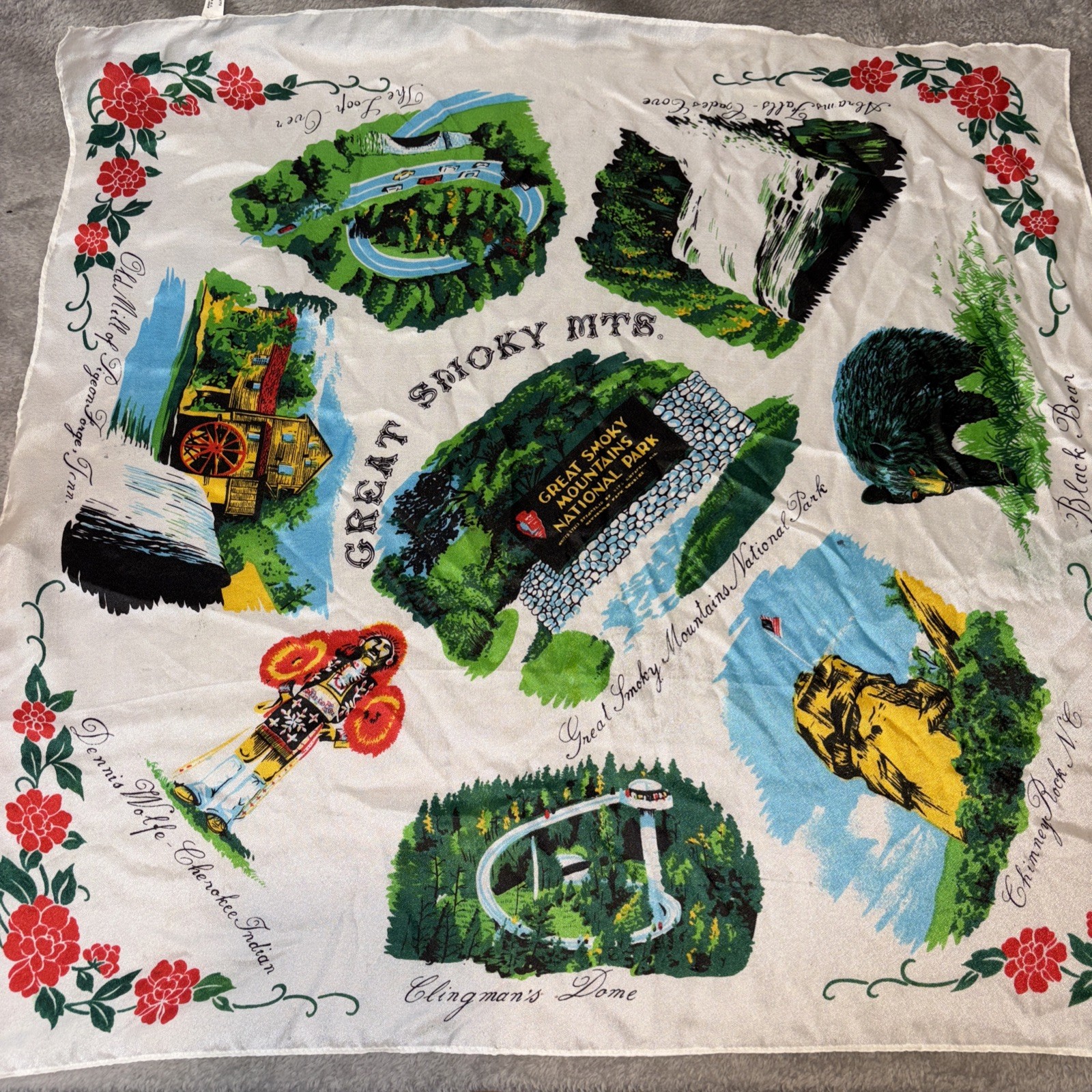 Vintage Great Smokie Mountains Scarf Clingman’s Dome The Loop Bear ++ Free Ship