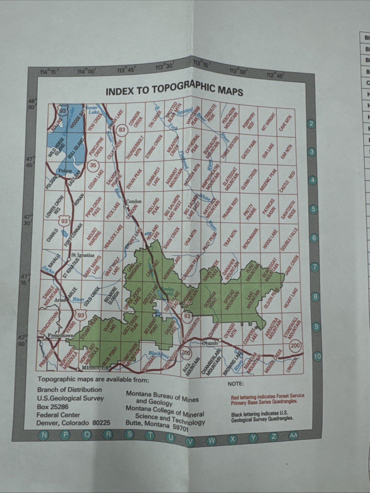 National Forest Map – Lolo – Seeley Lake – Montana 1997 Recreation Guide