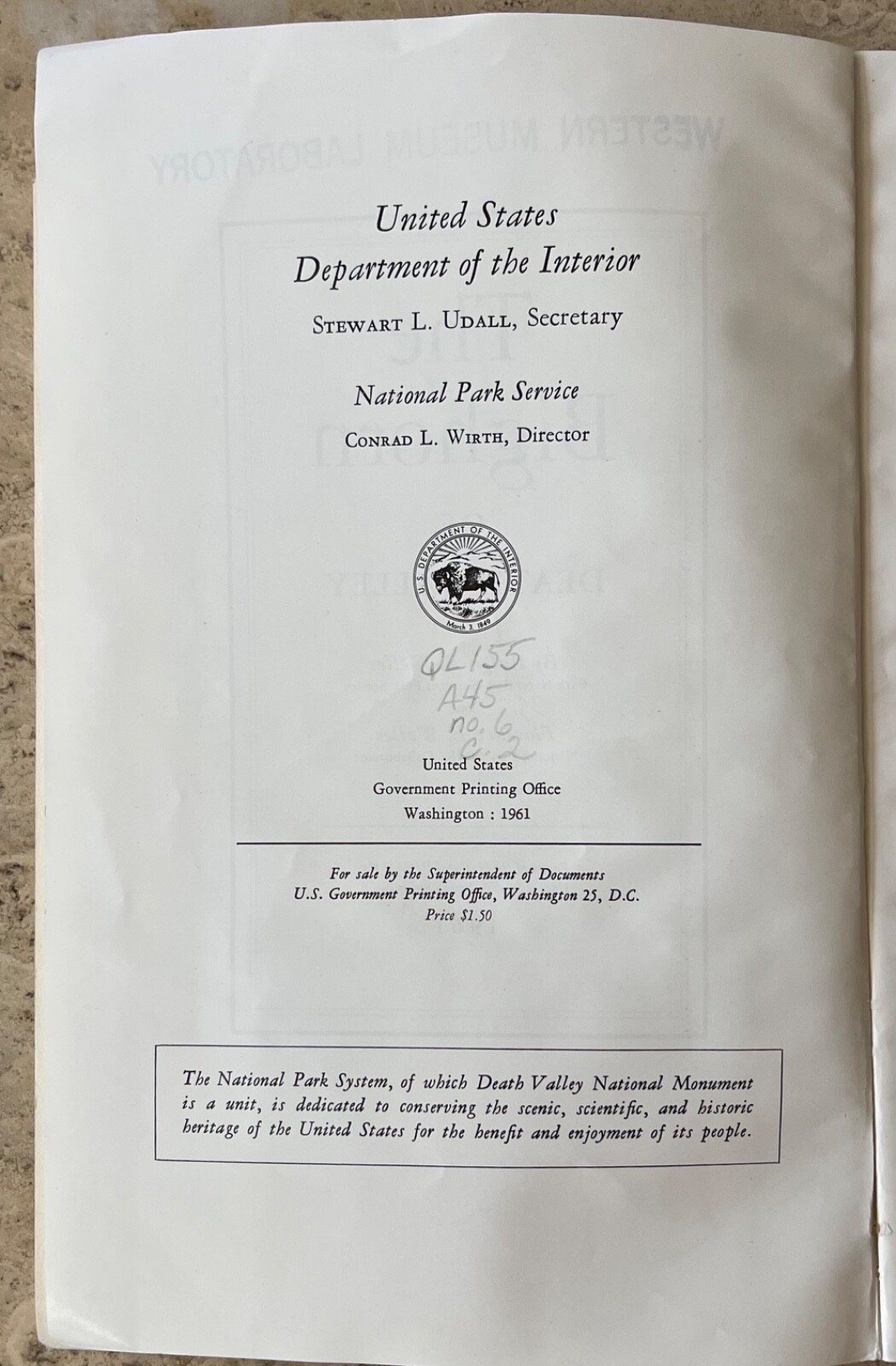 1961 DEATH VALLEY MAP + THE BIGHORN OF DEATH VALLEY-NATIONAL PARK SERVICE LAB