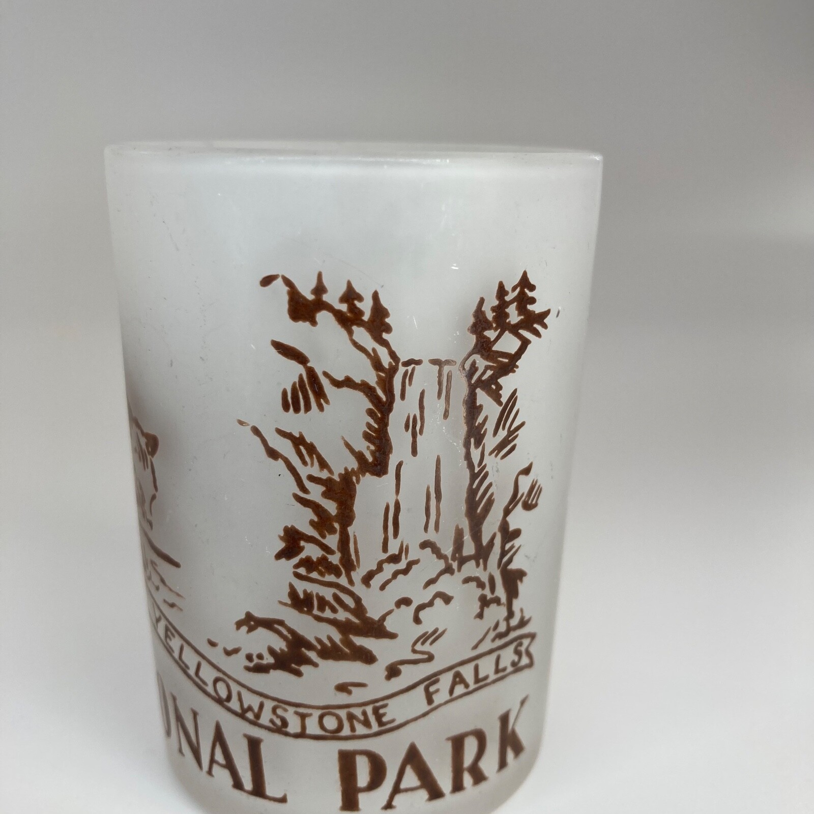Yellowstone Souvenir Frosted Glass Toothpick Holder Old Faithful National Park