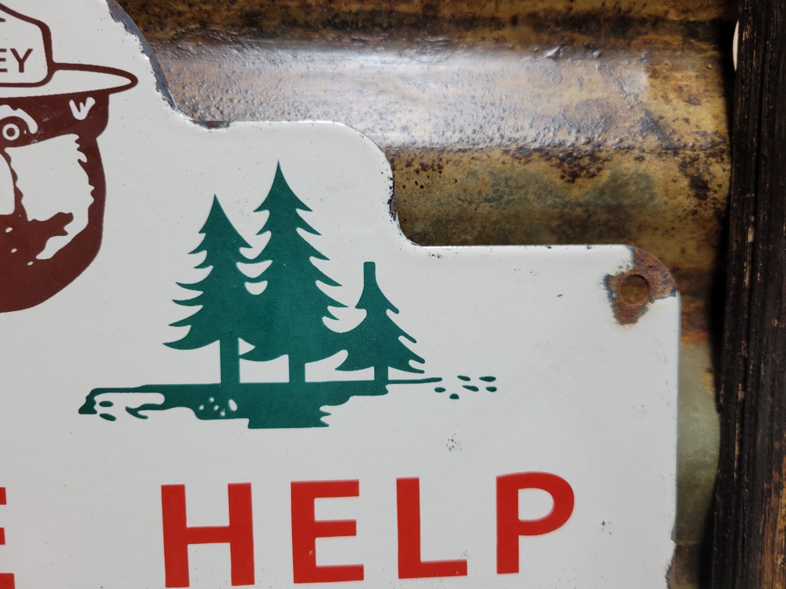 VINTAGE SMOKEY BEAR PORCELAIN SIGN OLD ’56 US FOREST SERVICE NATIONAL PARK FIRE