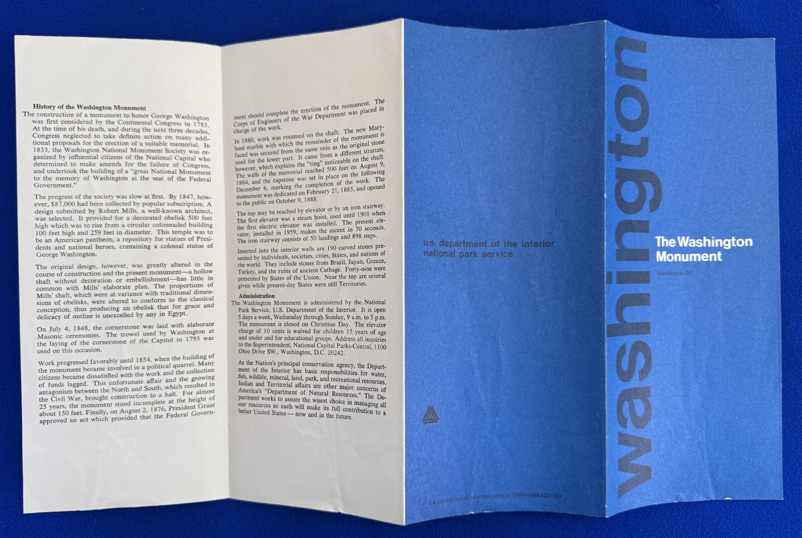 Vintage 1969 Washington Monument Washington D.C. National Park Service Brochure