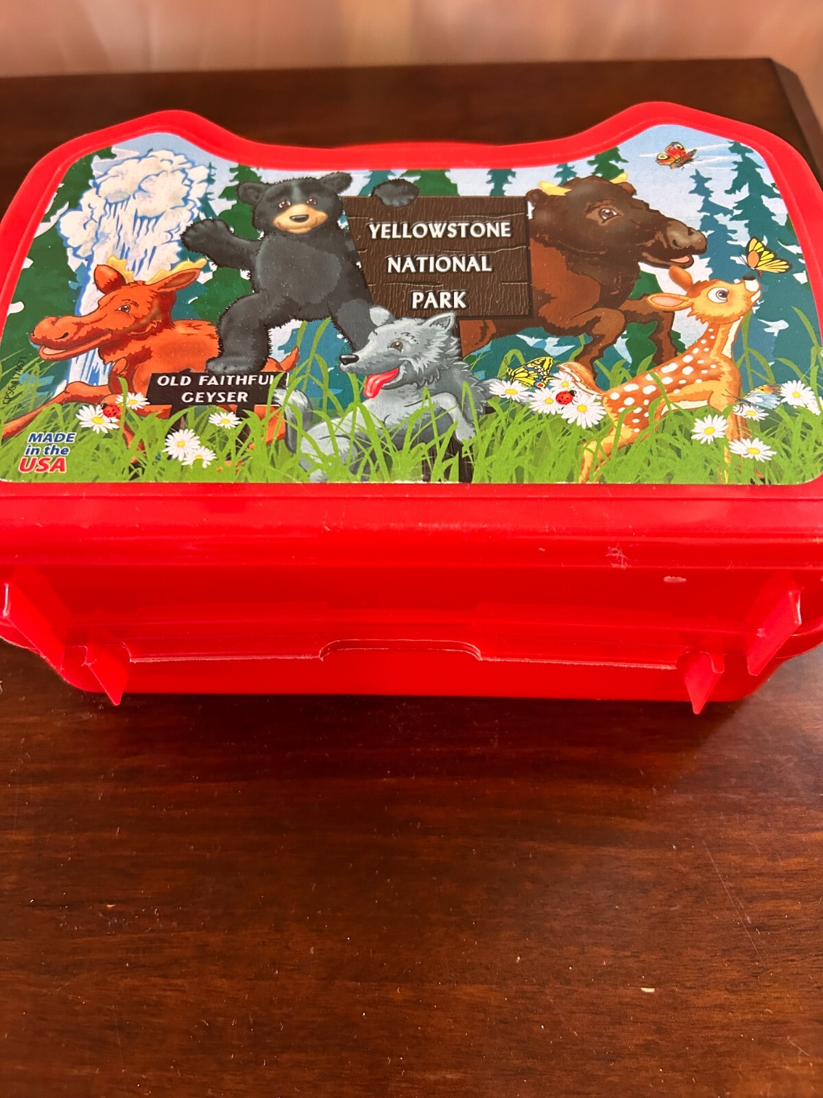 Yellowstone National Park Old Faithful Geyser Red Plastic Lunch Box