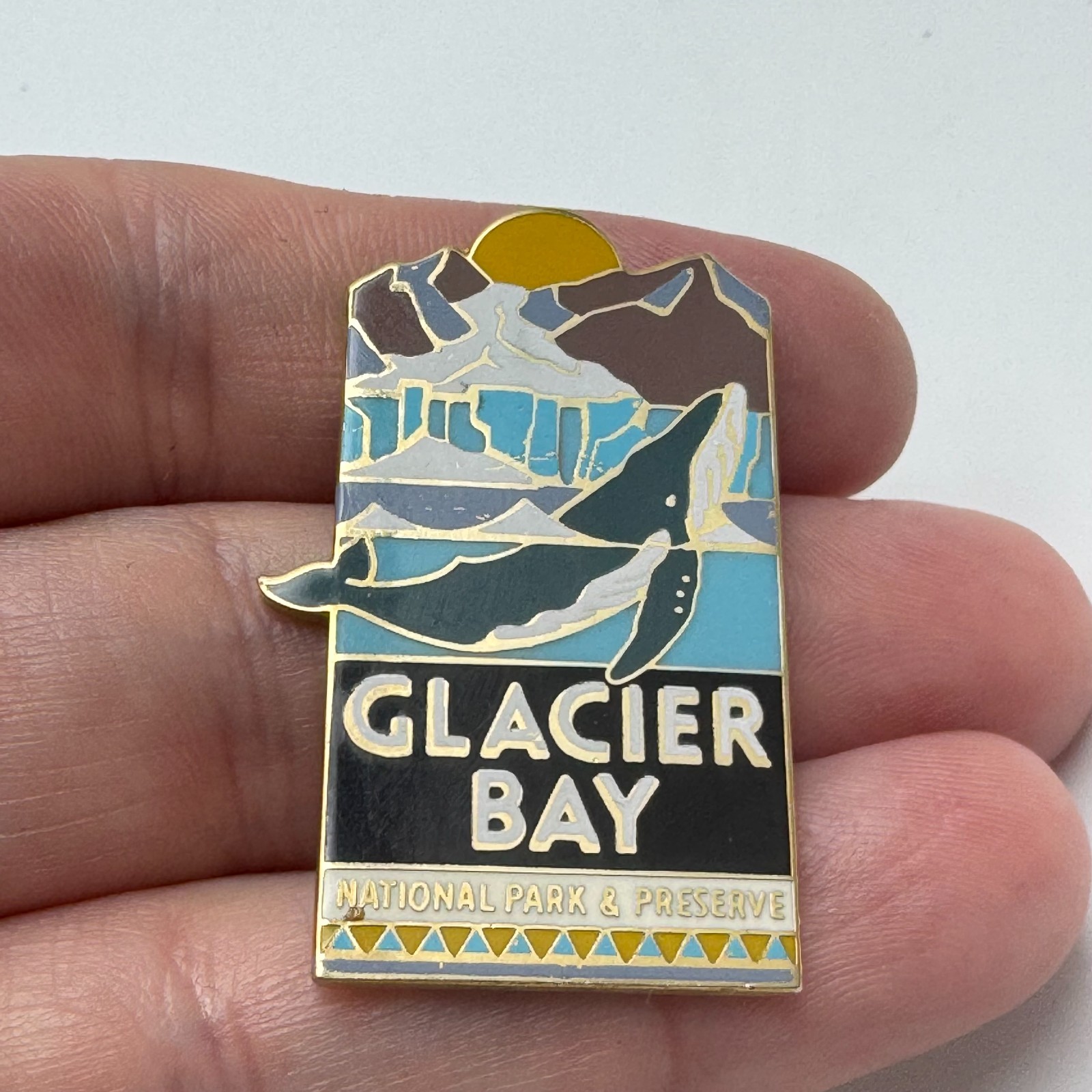 Glacier Bay National Park Preserve Lapel Pin Alaska Whale Scenic Enamel