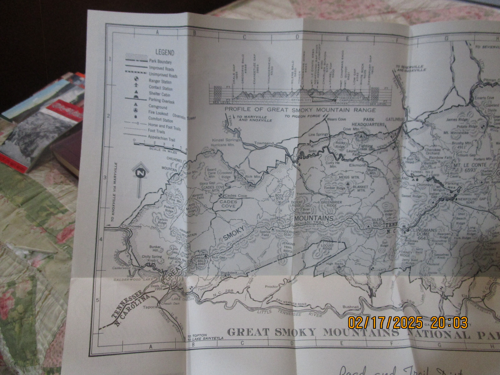 Great Smoky Mountains Nat’l Park MAP In Brochure 12″ X 24″ +/- North Carolina