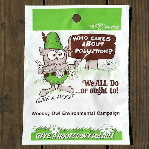 2 Vintage Original WOODSY OWL Don’t Pollute Plastic Litter Bag Set 1970s NOS