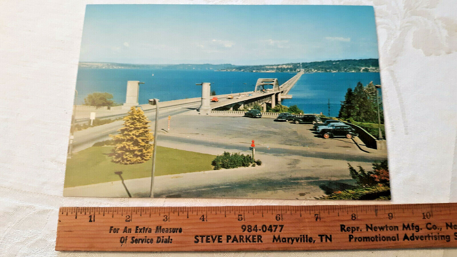 Lake Washington floating bridge Large Postcard WA 6″ x 9″ Old cars 1950s