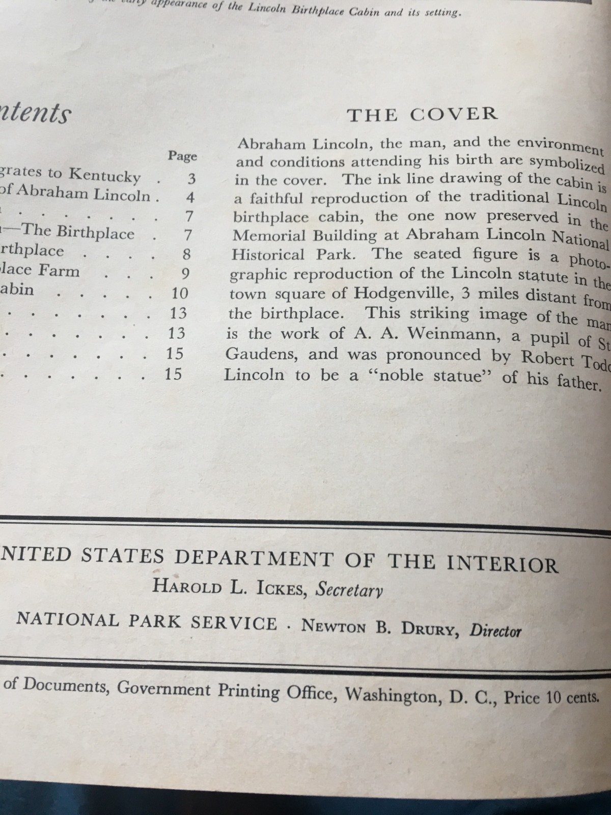 1930’s Brochure For The Abraham Lincoln National Historical Park in Kentucky