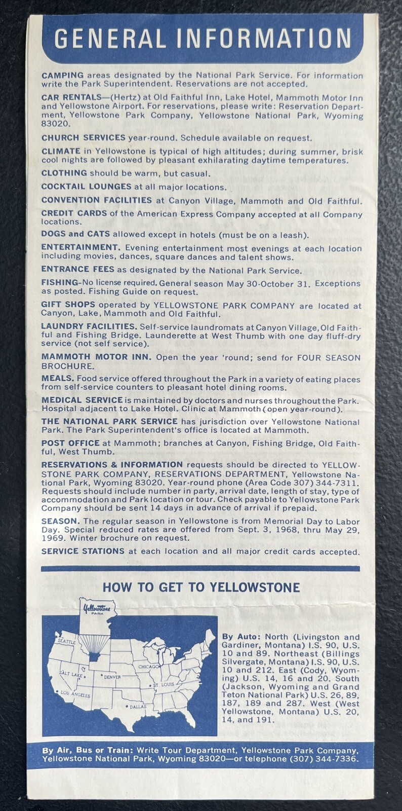 Yellowstone National Park Lodging 1968 Brochure Souvenir Ephemera History WY