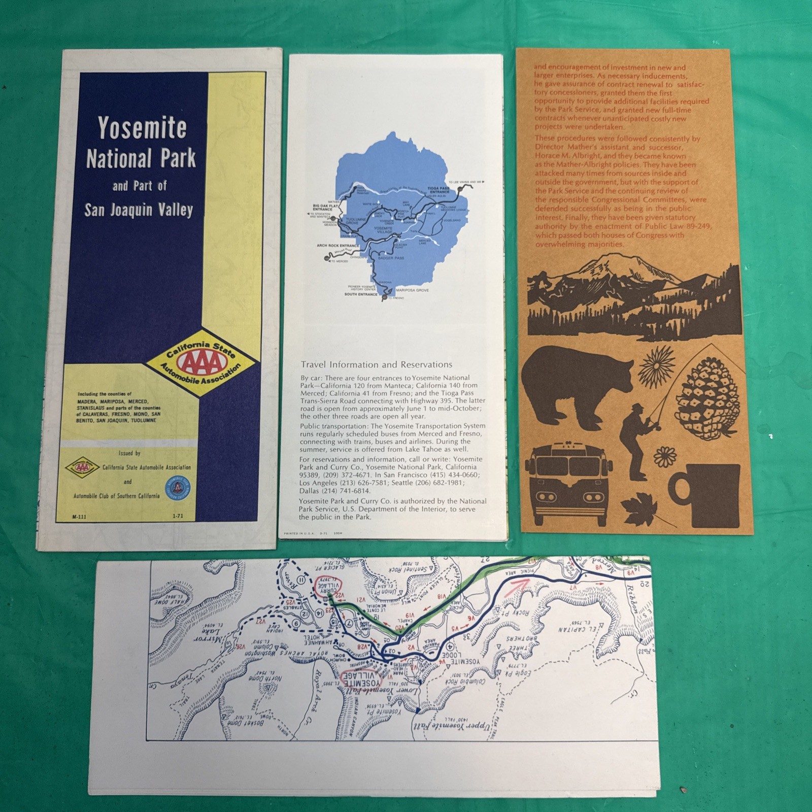 4-1970s YOSEMITE NATIONAL PARK & VALLEY Fold-Out Maps California