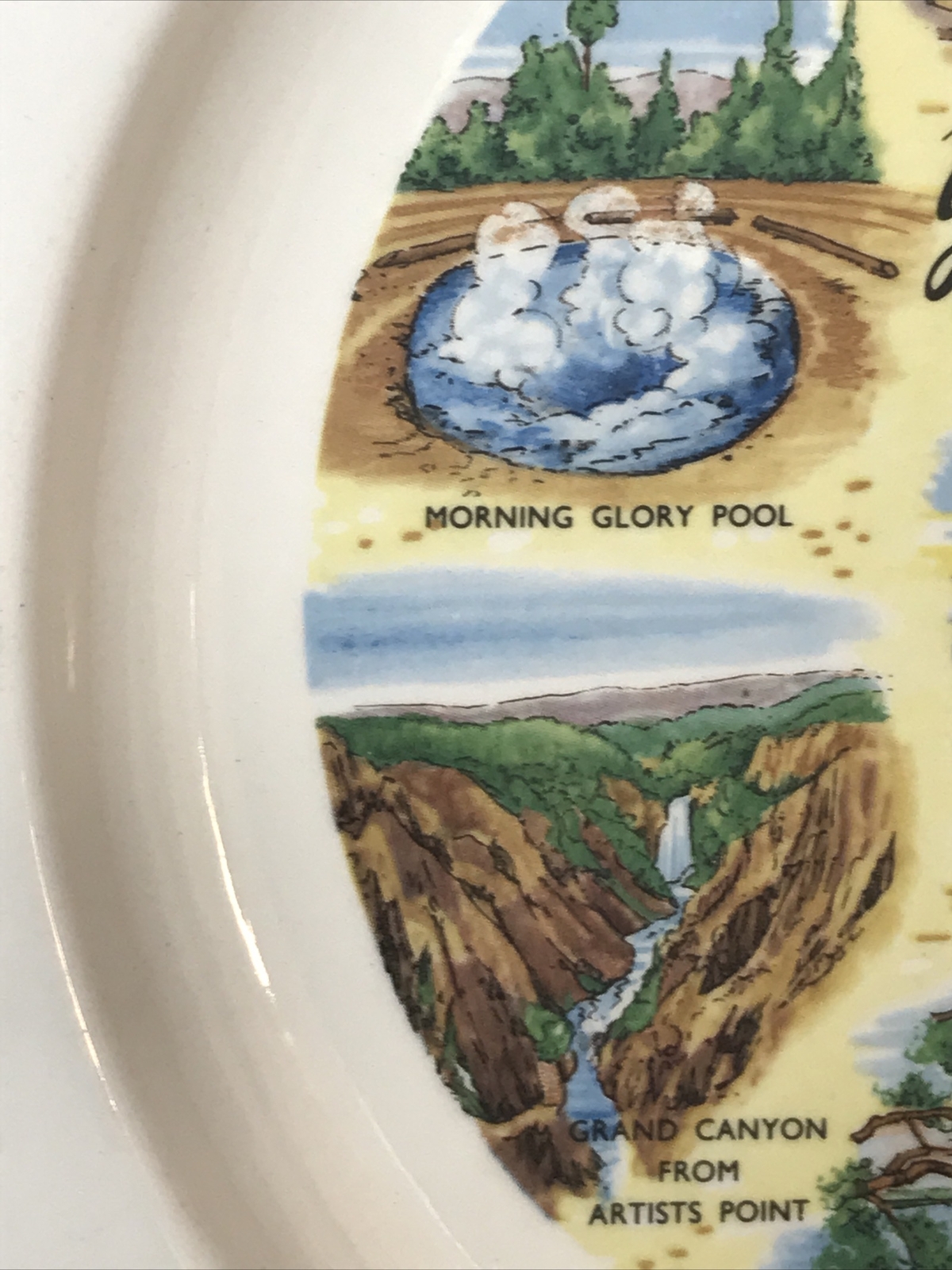 Vintage Yellowstone National Park Souvenir Plate Old Faithful Geyser Wyoming