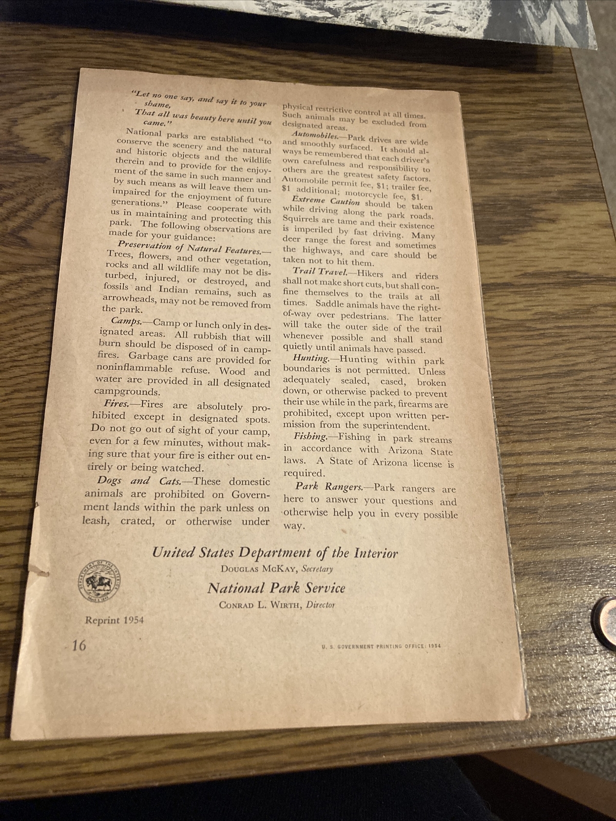 Grand Canyon National Park Arizona tourist Guide Booklet 1954
