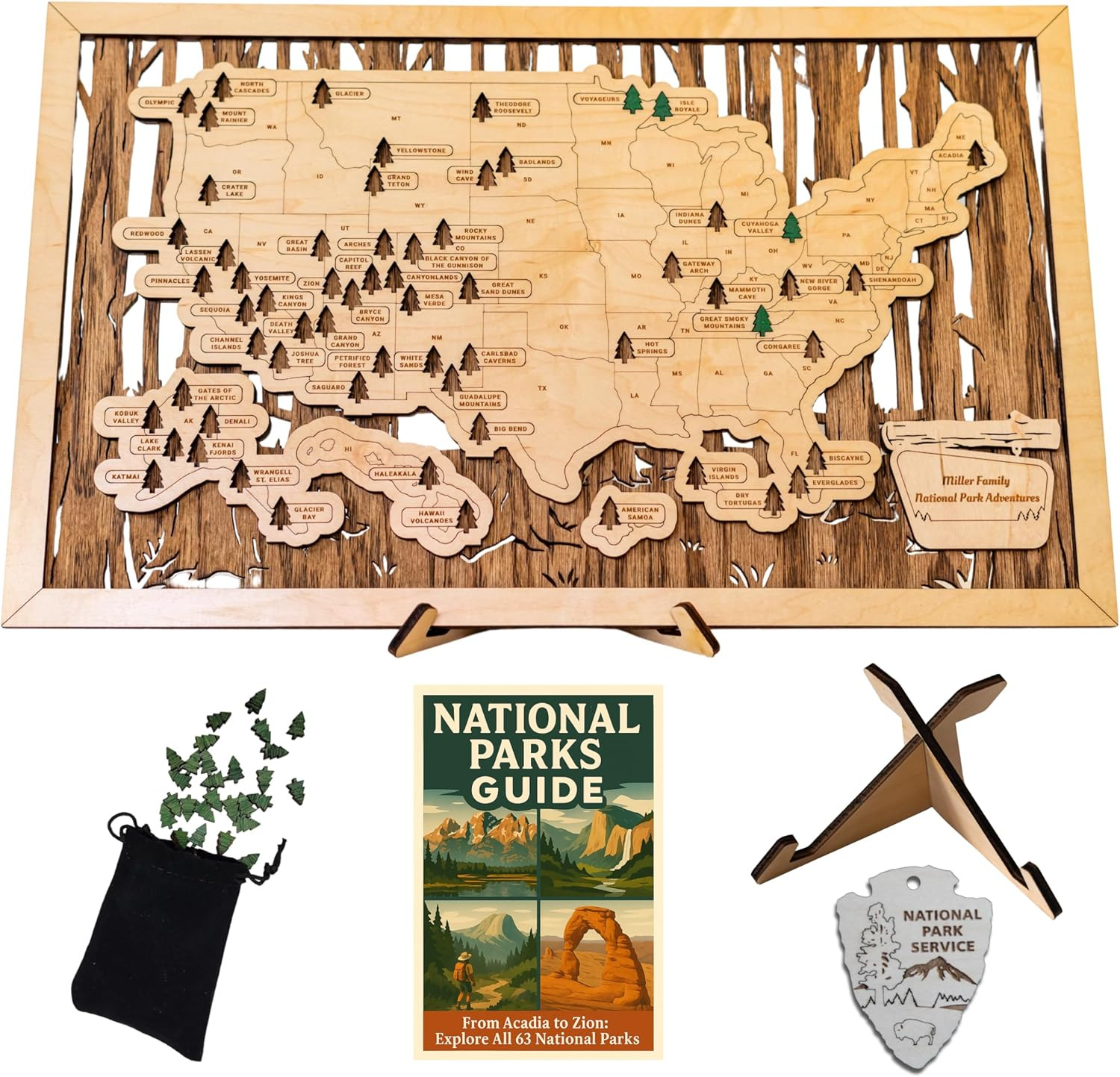 Wooden National Park Map with Push Pin Travel Tracker – All 63 Parks Checklist –