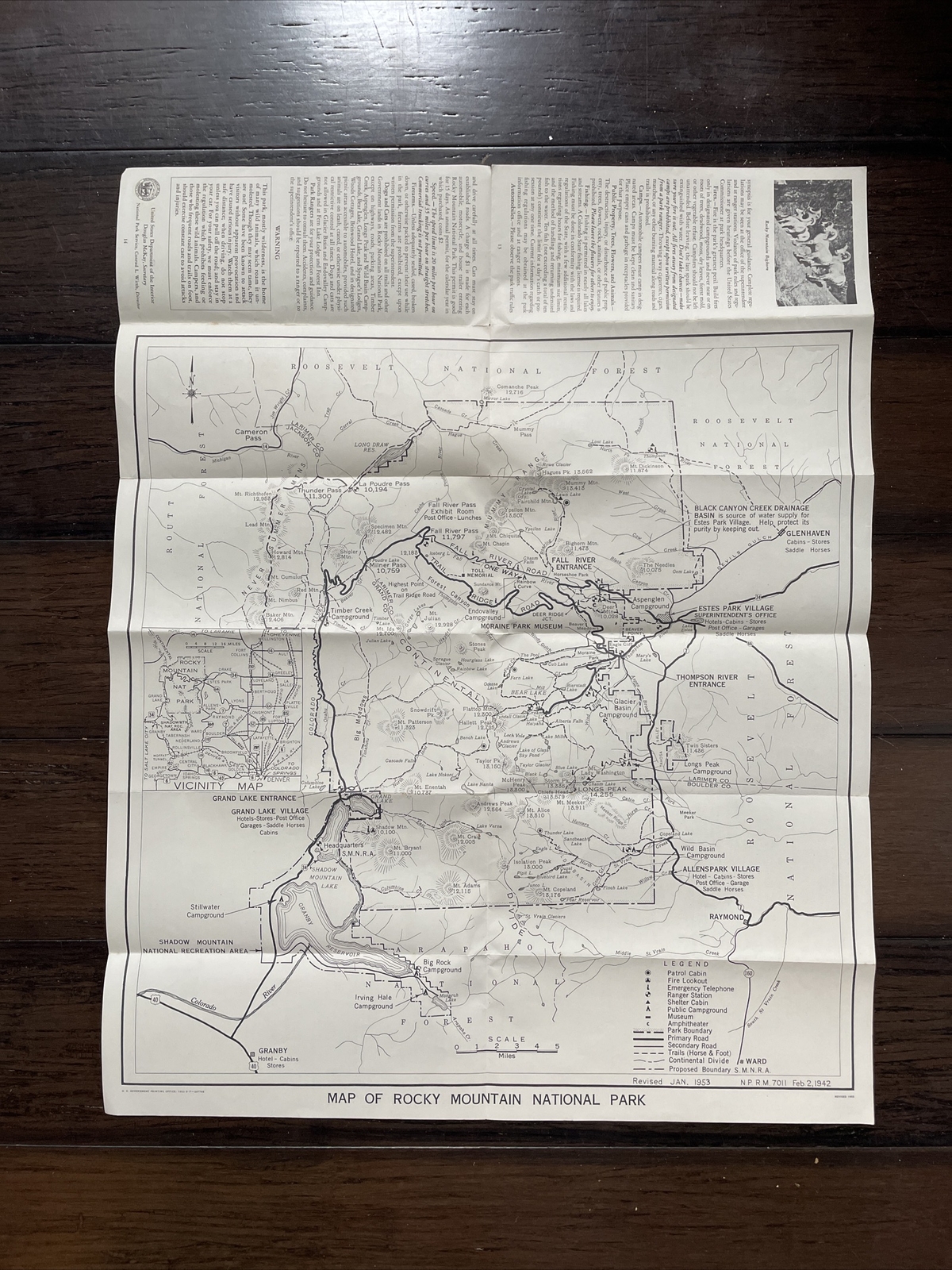 Rocky Mountain National Park, Colorado VINTAGE 1953 Map/Brochure